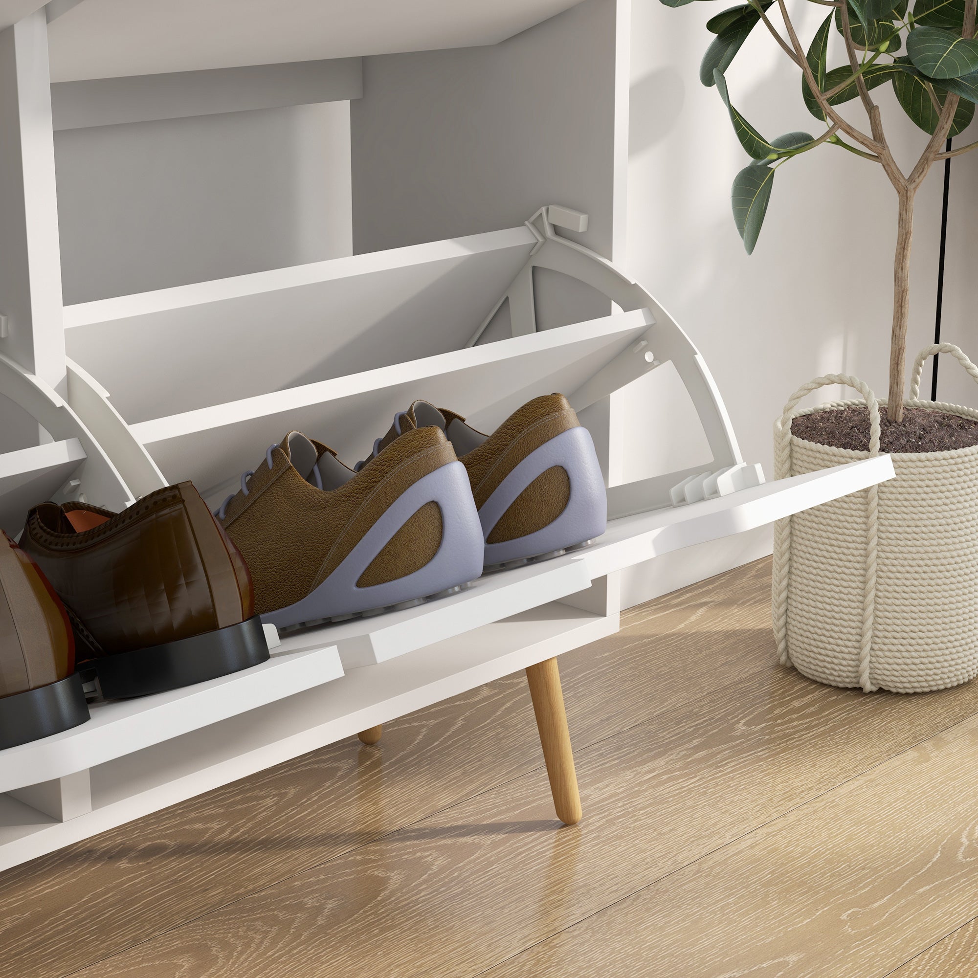 Shoe Storage Cabinet with 4 Flip Drawers for 16 Pairs of Shoes - White