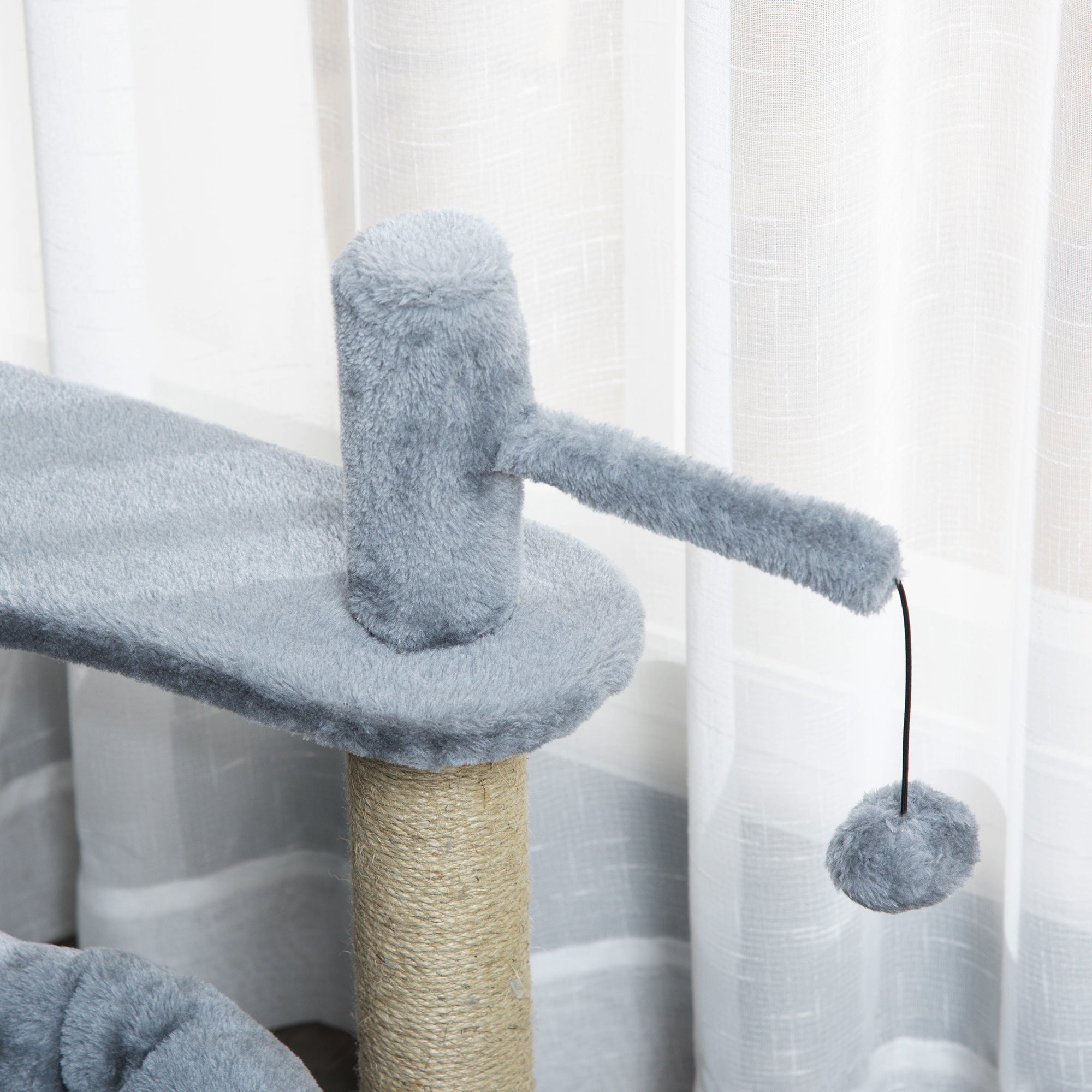 Cat Tree Tower Kitten Activity Center Scratching Post with Condo Bed Scratcher Perch Ball Toy Grey