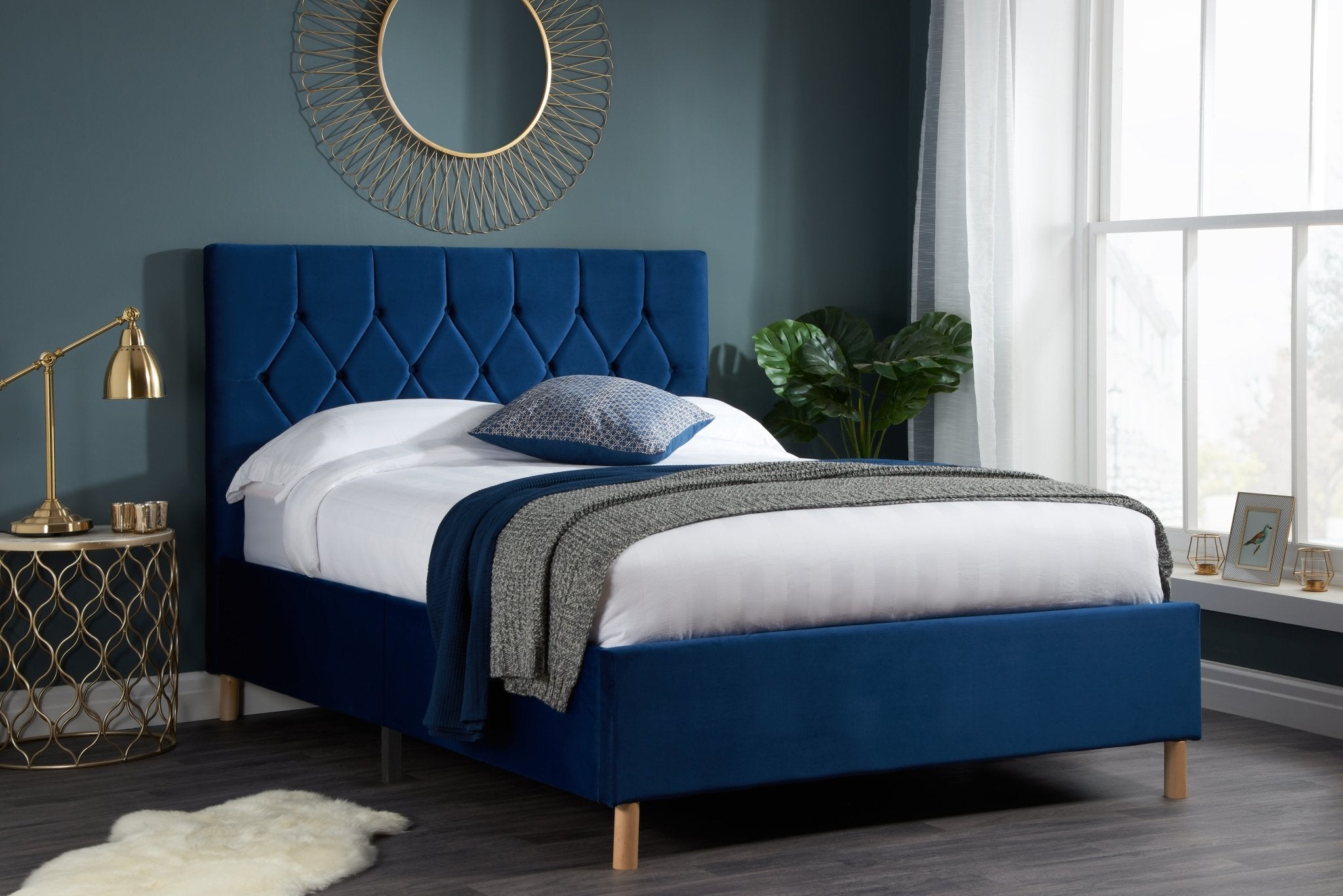 Loxley Double Bed Blue - Bedzy UK modern and affordable home furniture England