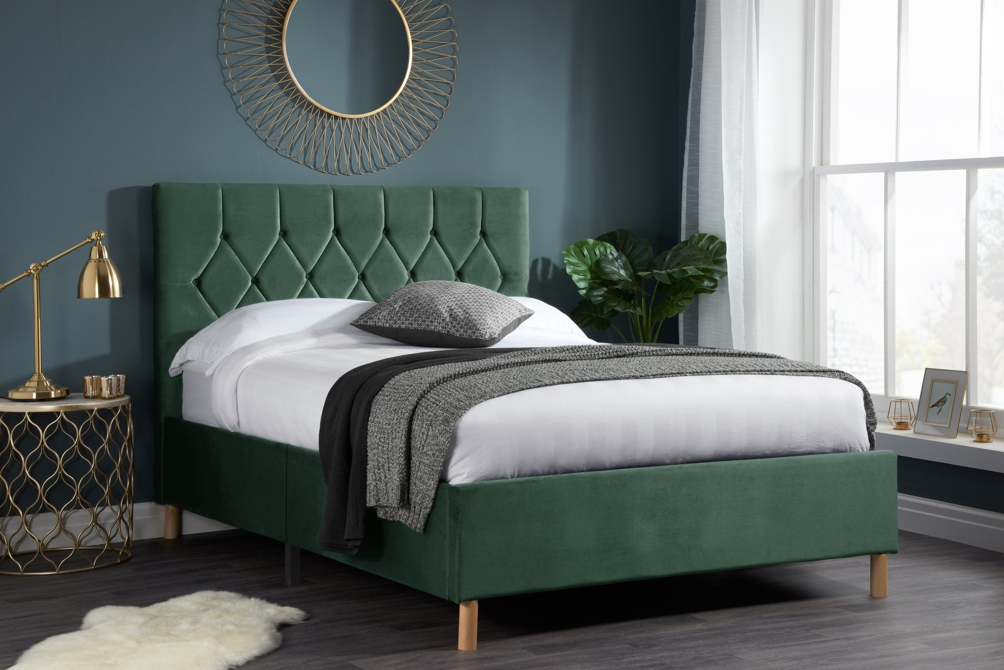 Loxley Double Bed Green - Bedzy UK modern and affordable home furniture England