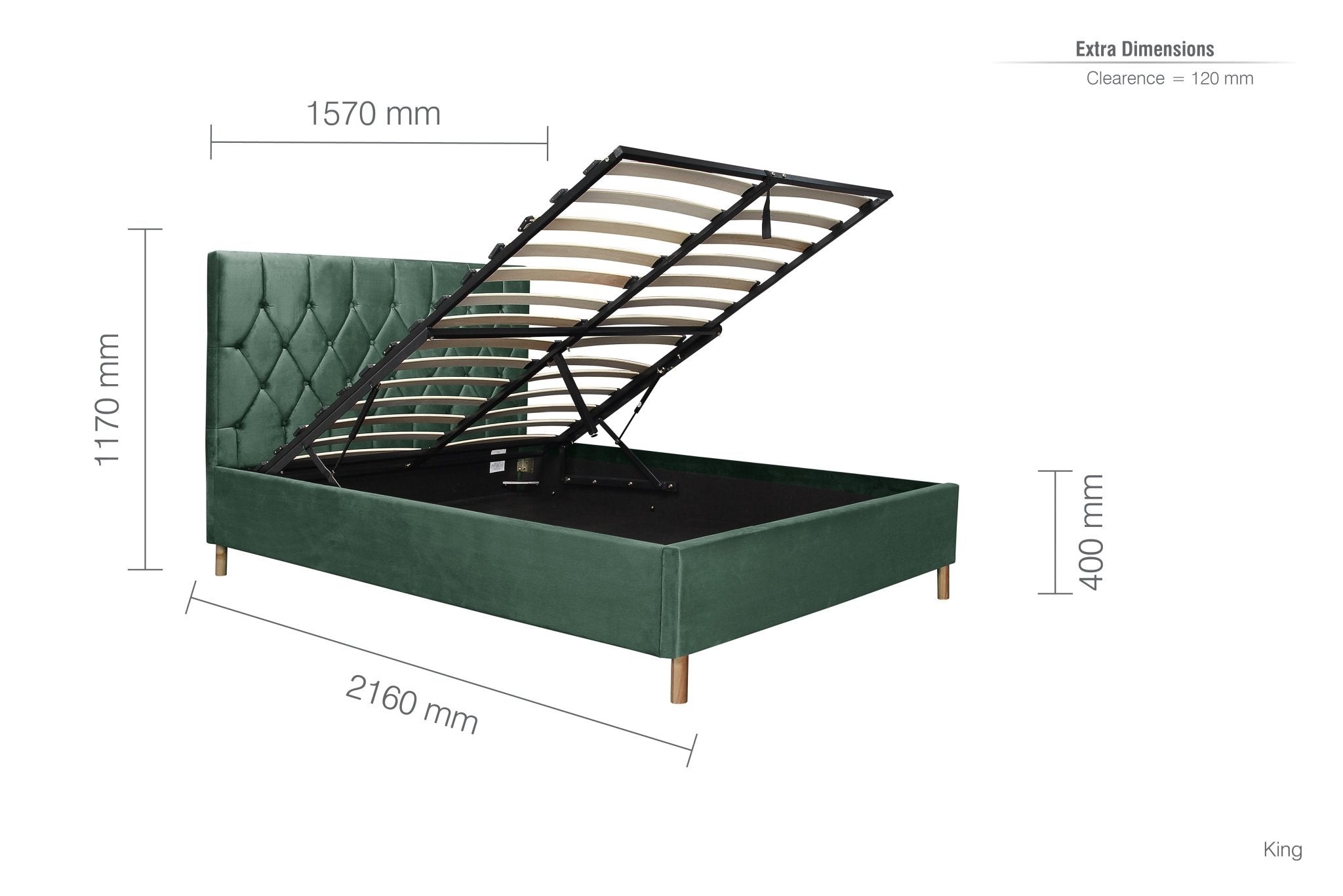 Loxley King Ottoman Bed Green - Bedzy UK modern and affordable home furniture England