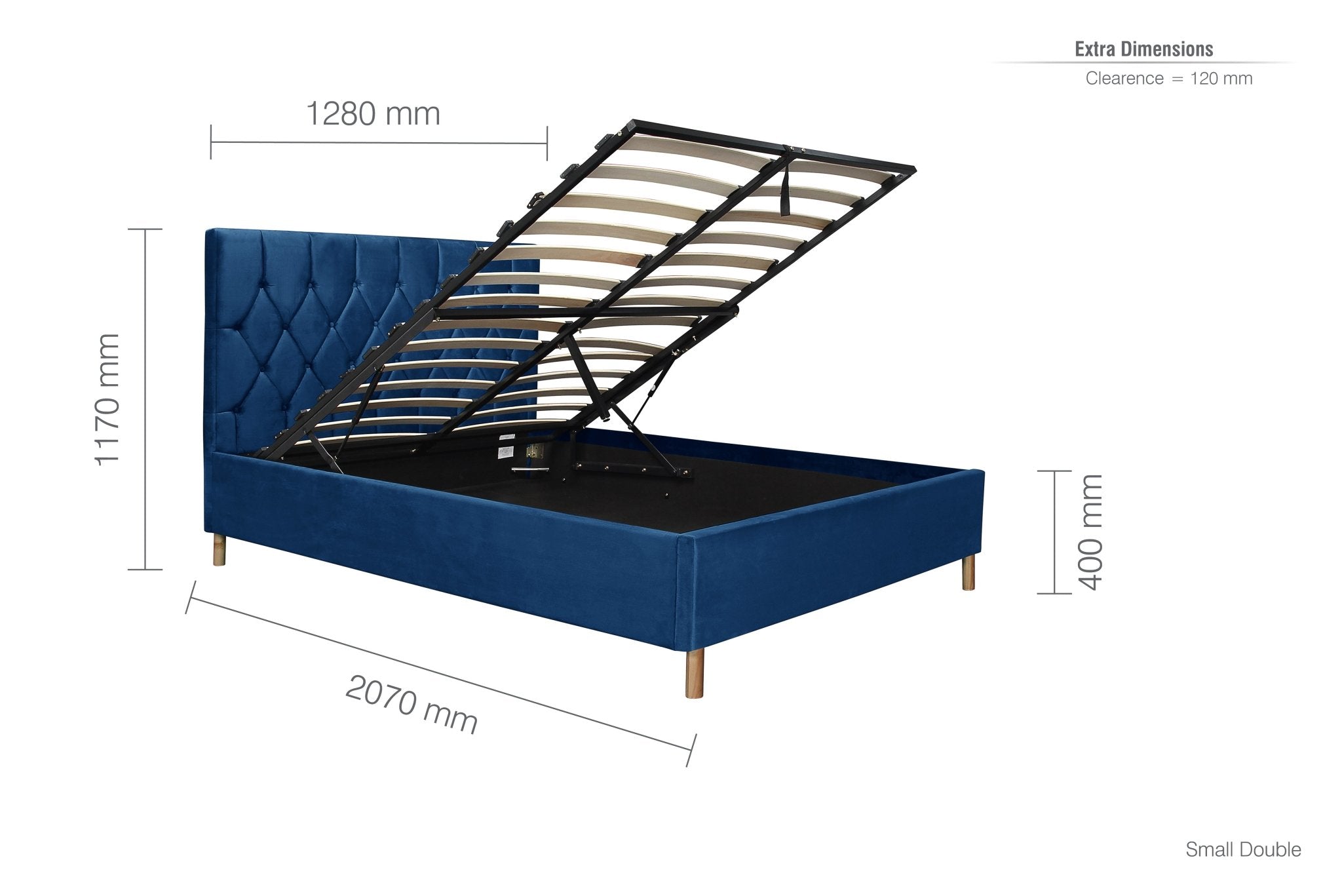 Loxley Small Double Ottoman Bed Blue - Bedzy UK modern and affordable home furniture England