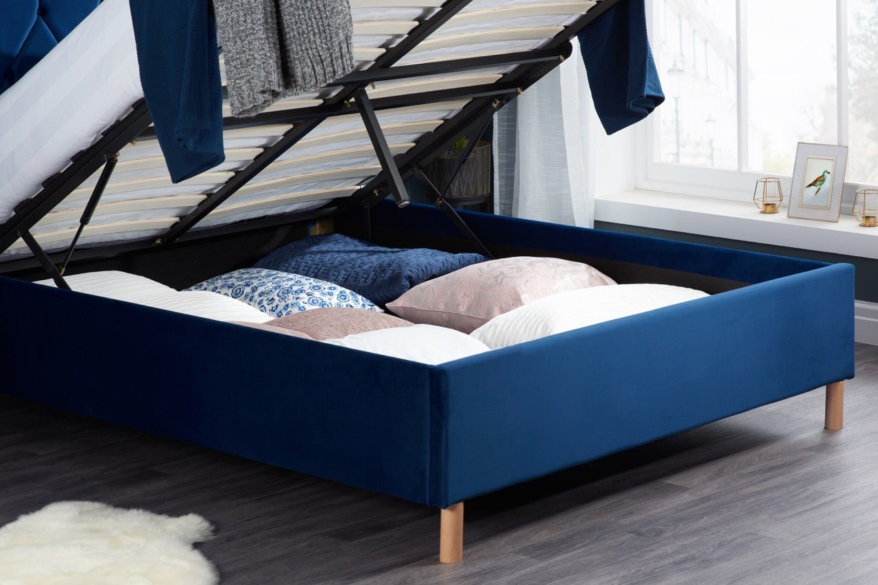 Loxley Small Double Ottoman Bed Blue - Bedzy UK modern and affordable home furniture England