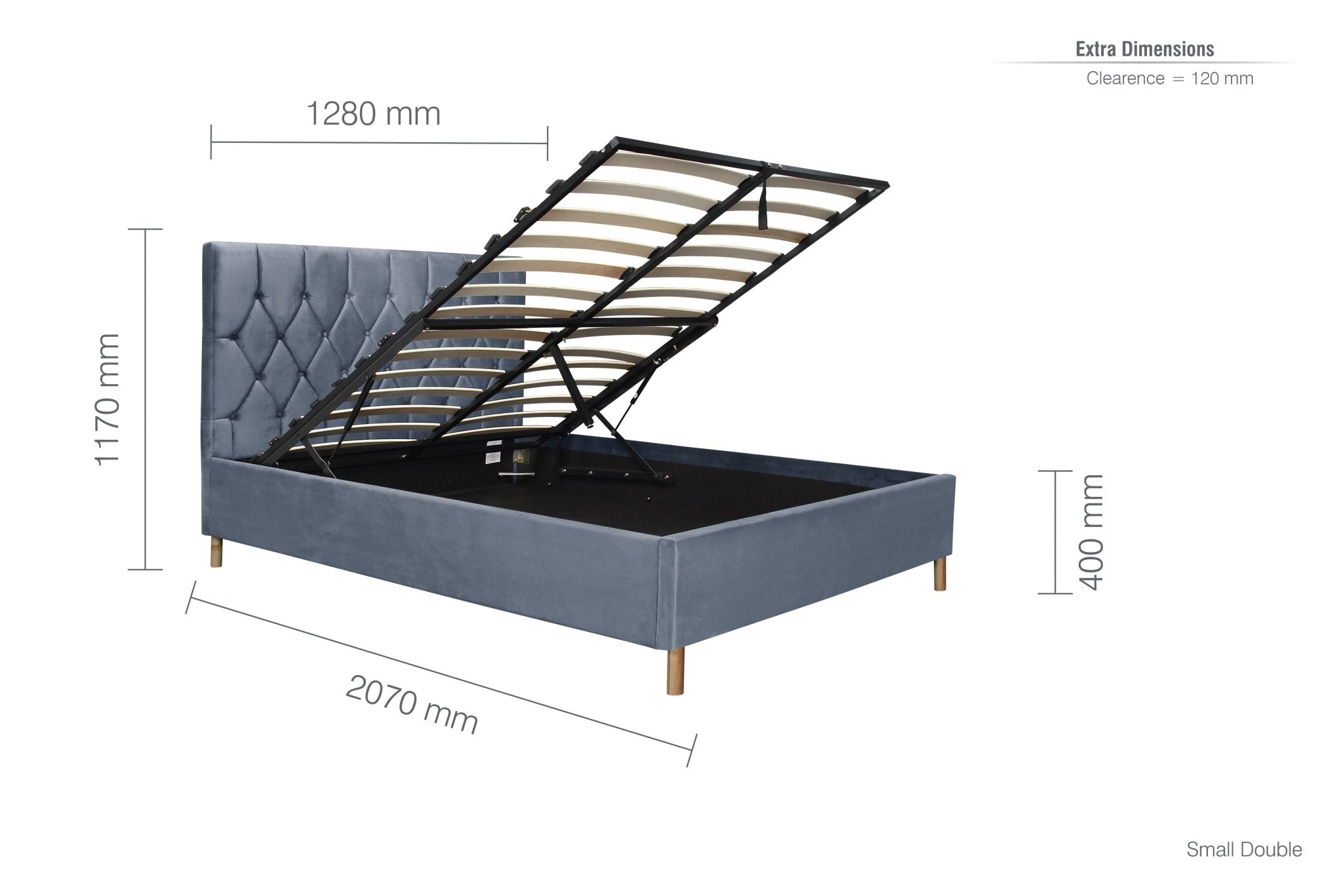 Loxley Small Double Ottoman Bed Grey - Bedzy UK modern and affordable home furniture England