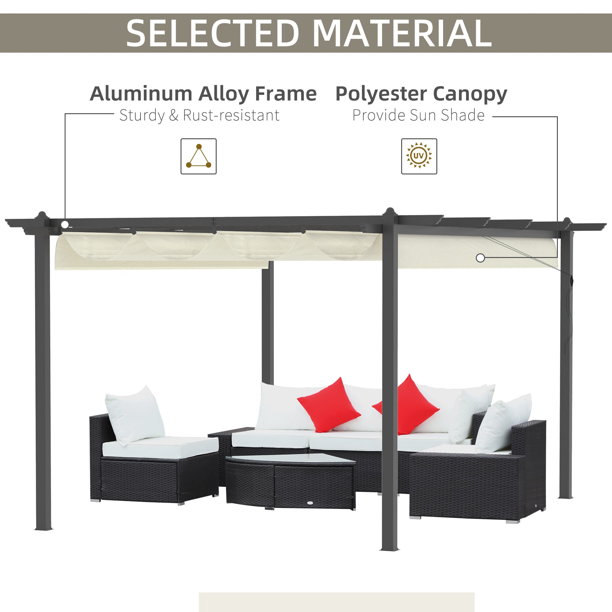 4 x 3(m) Aluminum Pergola Gazebo Garden Shelter with Retractable Roof Canopy for Outdoor, Patio, Cream White