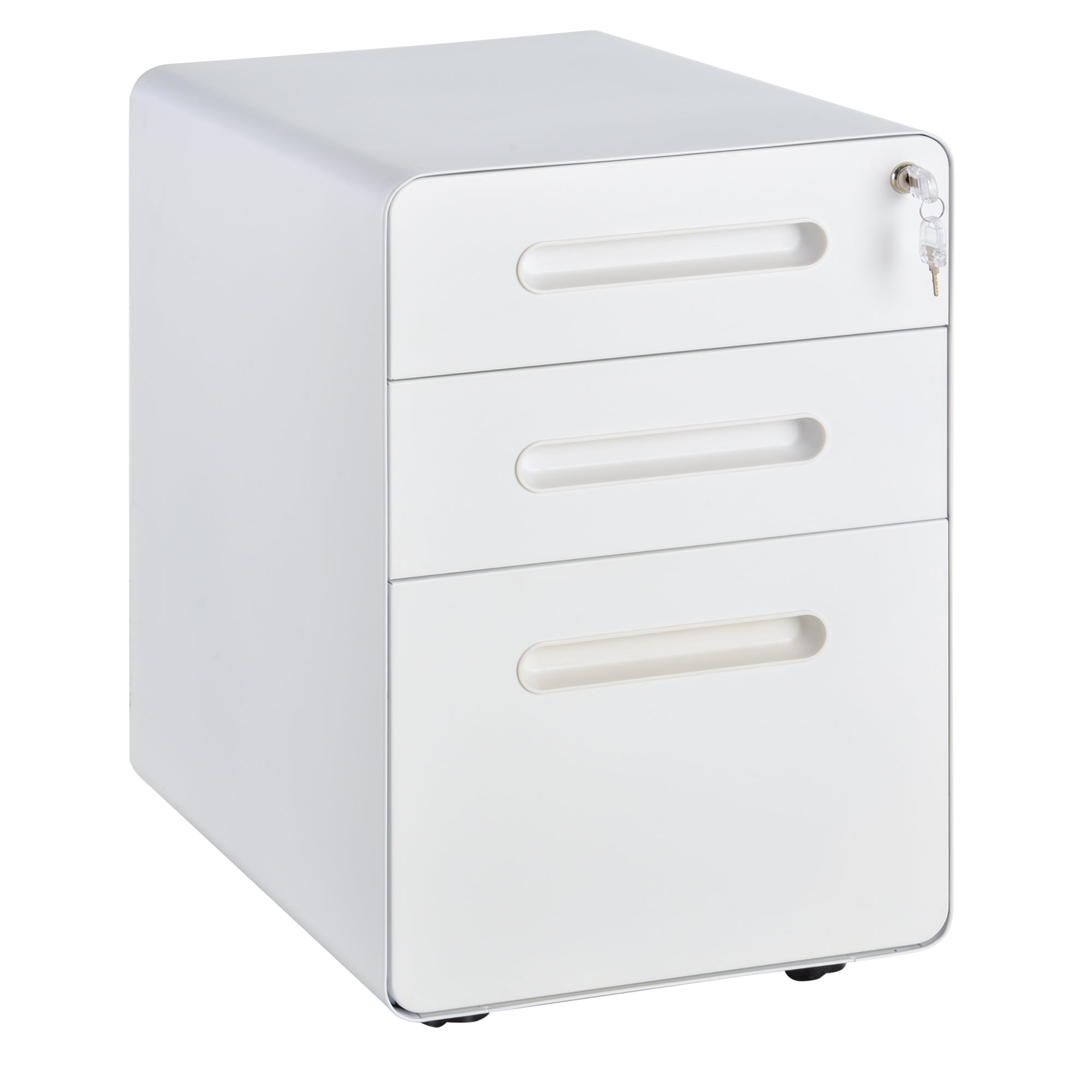 Fully Assembled 3-Drawer Mobile File Cabinet Lockable All-Metal Rolling Vertical File Cabinet White