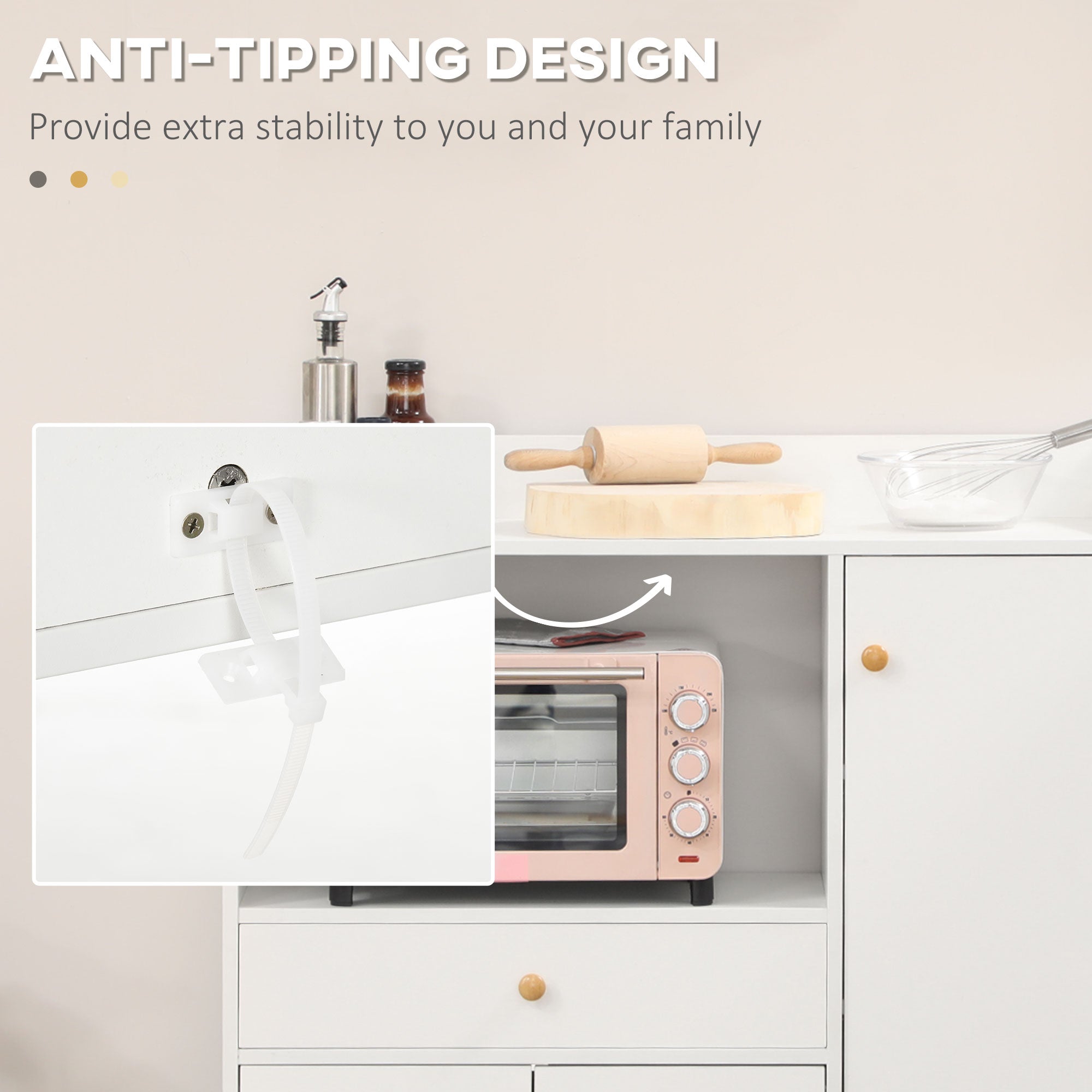 Kitchen Cupboard, Microwave Cabinet, Storage Cabinet with Doors, Drawer, Adjustable Shelves, White