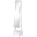 Freestanding Jewellery Cabinet Mirror Armoire with LED Lights, Hooks, Drawer & Hairdryer Holder - White
