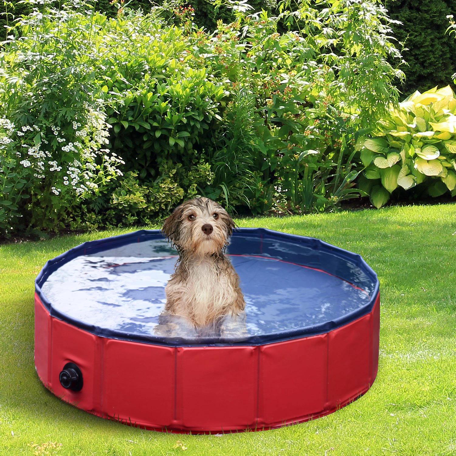 Pet Swimming Pool, Foldable, 80 cm Diameter-Red