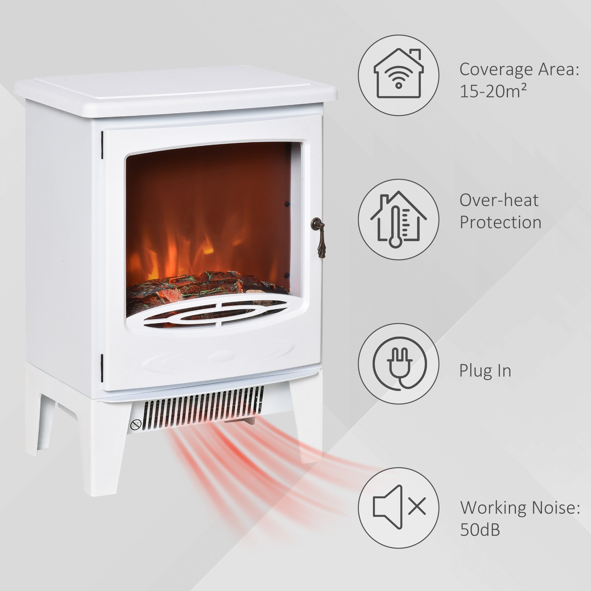 Electric Fireplace Stove, Free standing Fireplace Heater with Realistic Flame Effect, Overheat Safety Protection, 900W/1800W, White