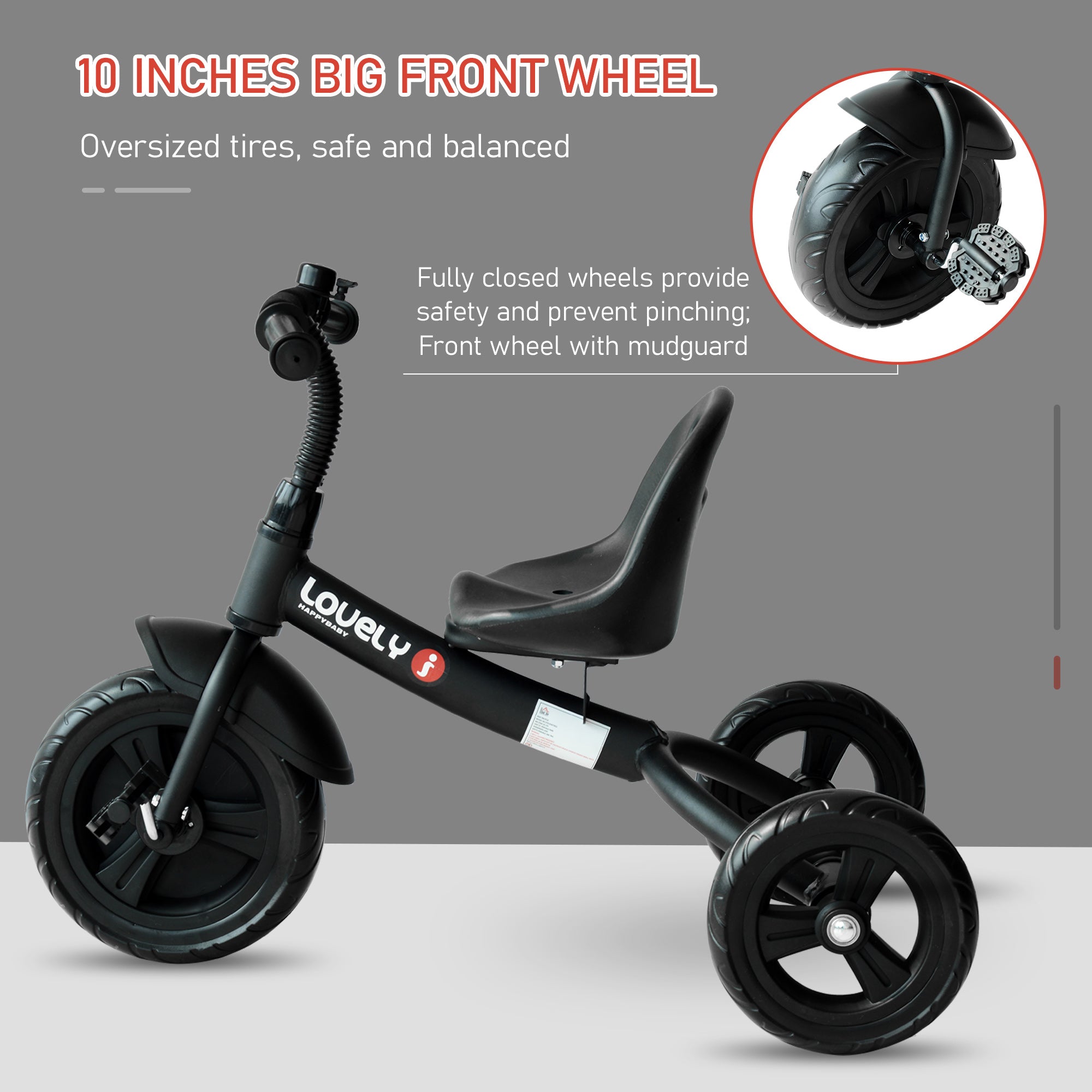 Ride On Tricycle 3 Wheels Plastic Pedal Trike for Kids over 18 Months , Black