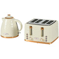 2 Piece 3000W Electric Kettle and 4-Slice Toaster Set with Browning Controls - Beige
