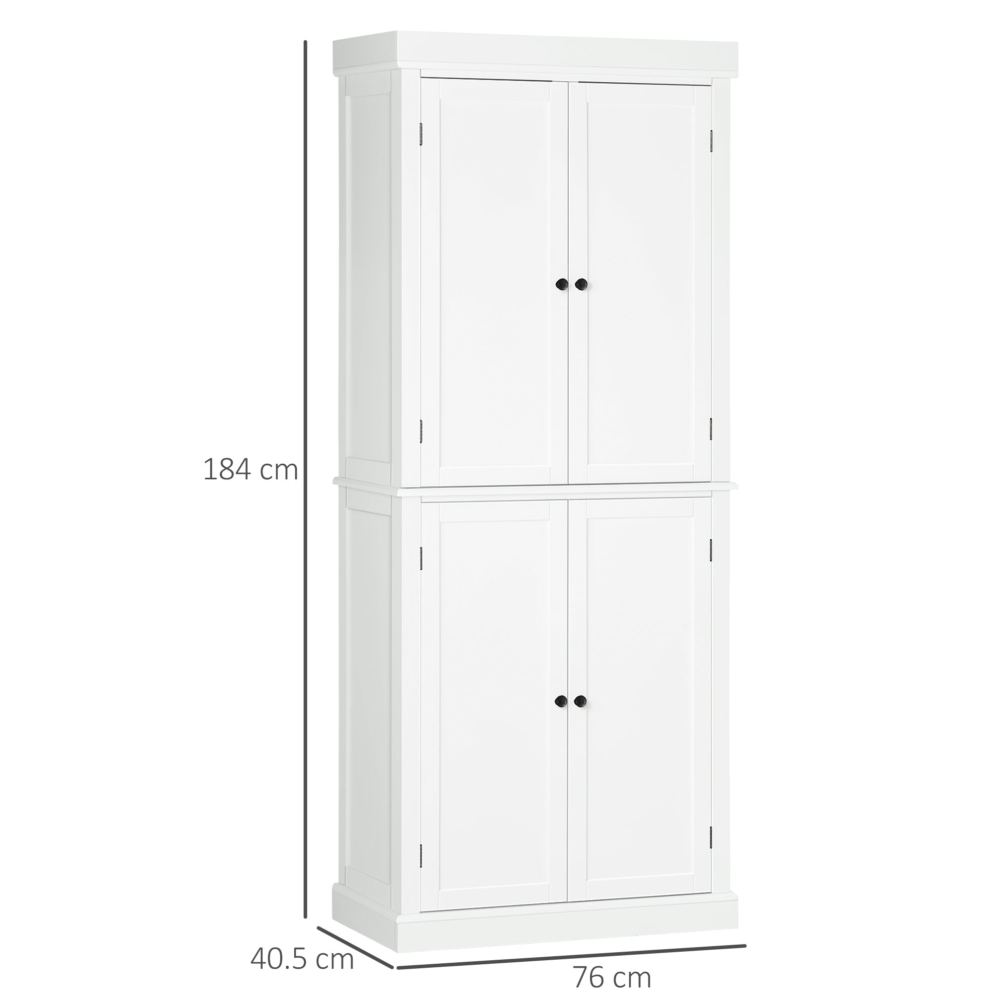 Freestanding Kitchen Cupboard with 4 Doors, 6-Tier and Adjustable Shelves - White