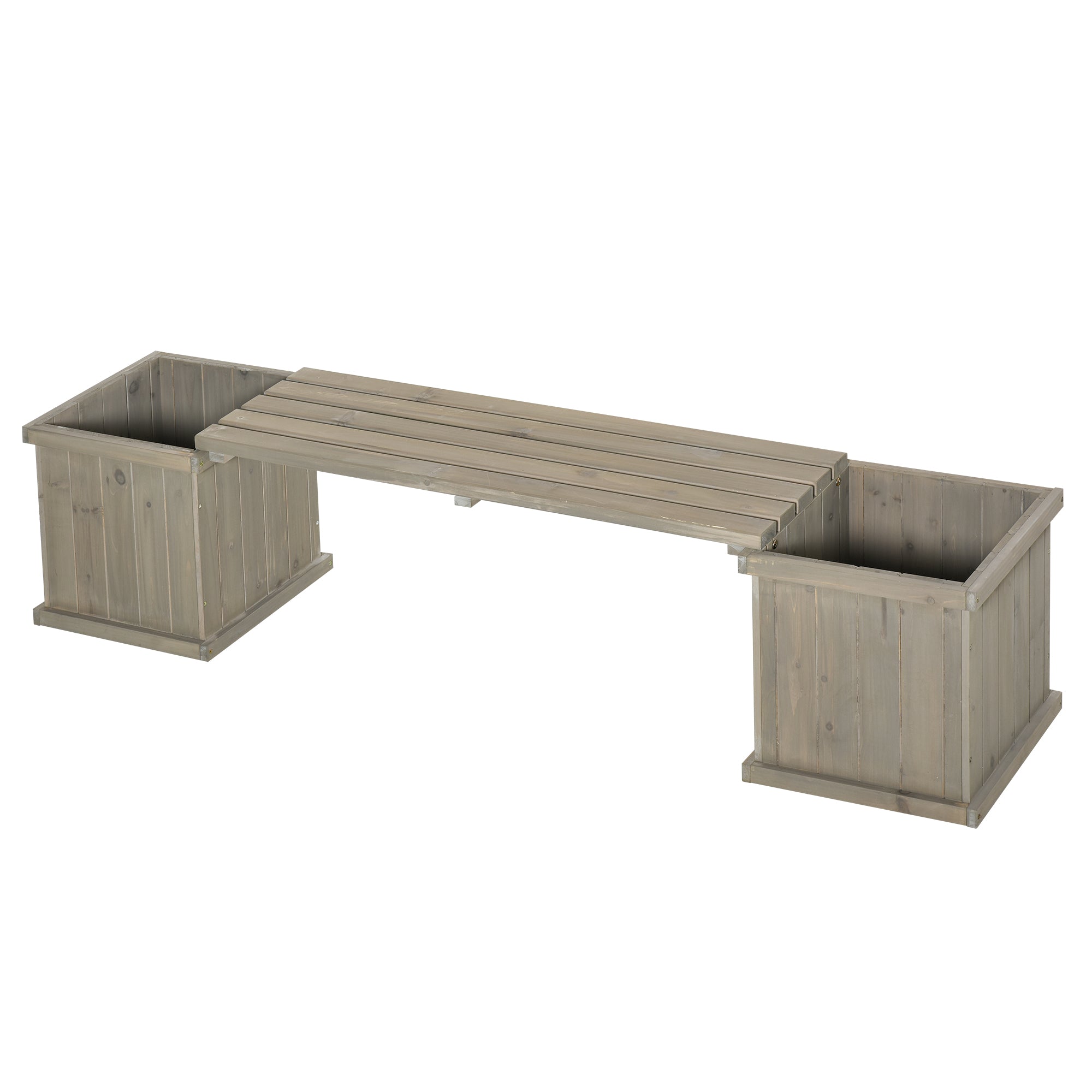 Wooden Garden Planter & Bench Combination Garden Raised Bed Patio Park Grey 176 x 38 x 40 cm