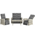 4 Piece Rattan Outdoor Garden Sofa Sectional Set with Glass Top Table - Light Grey