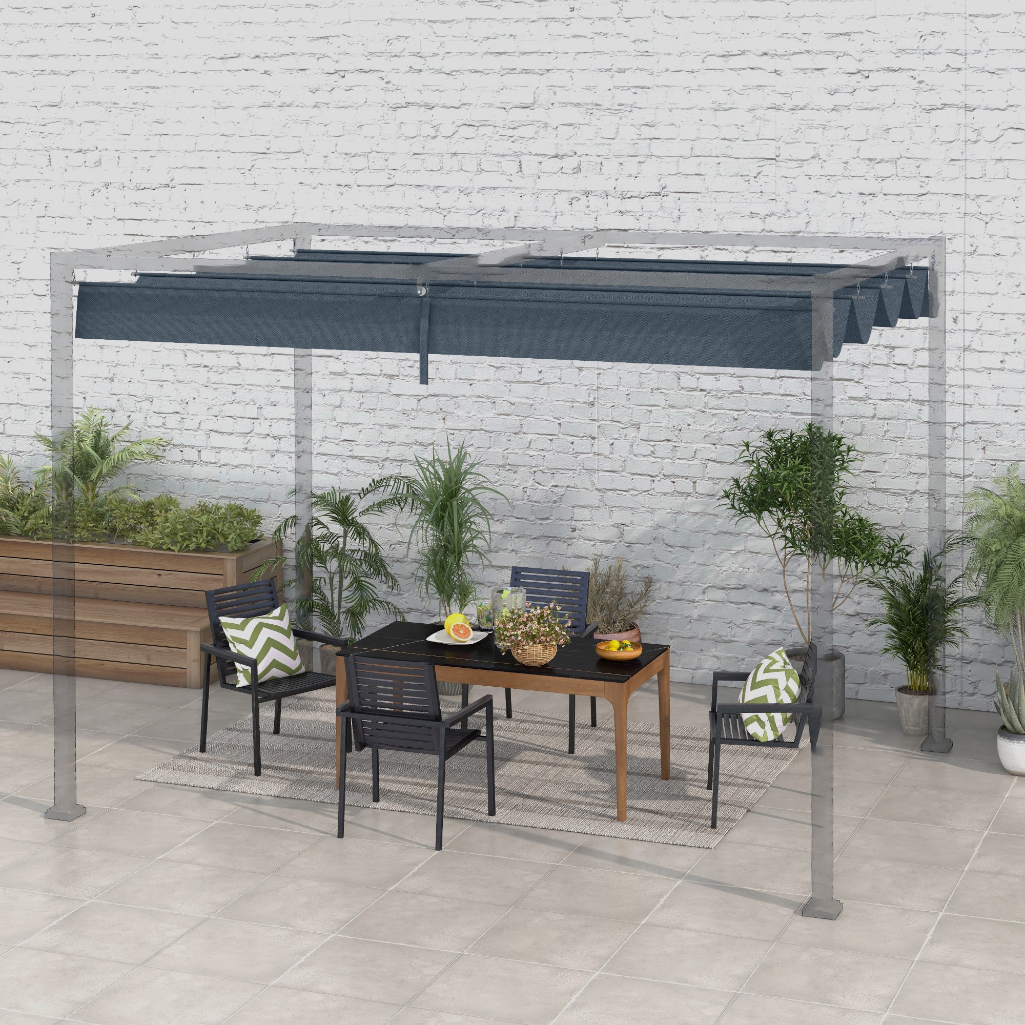 Pergola Roof, Retractable Sun Shade Cover for 3 x 2.15m Pergola, UV30+ Protected, Dark Grey