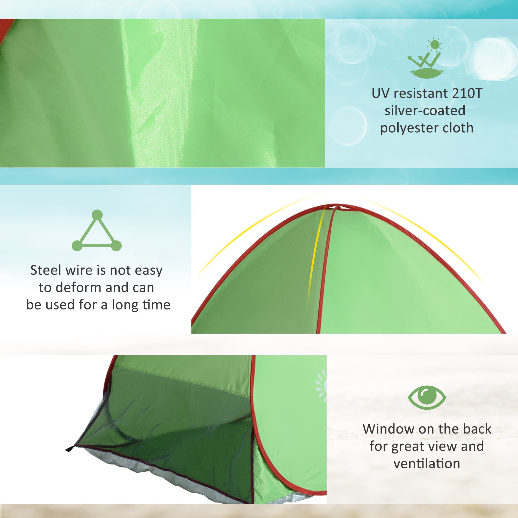 2-3 Person Pop up Tent Beach Tent Hiking UV 30+ Protection Patio Sun Shelter (Green)