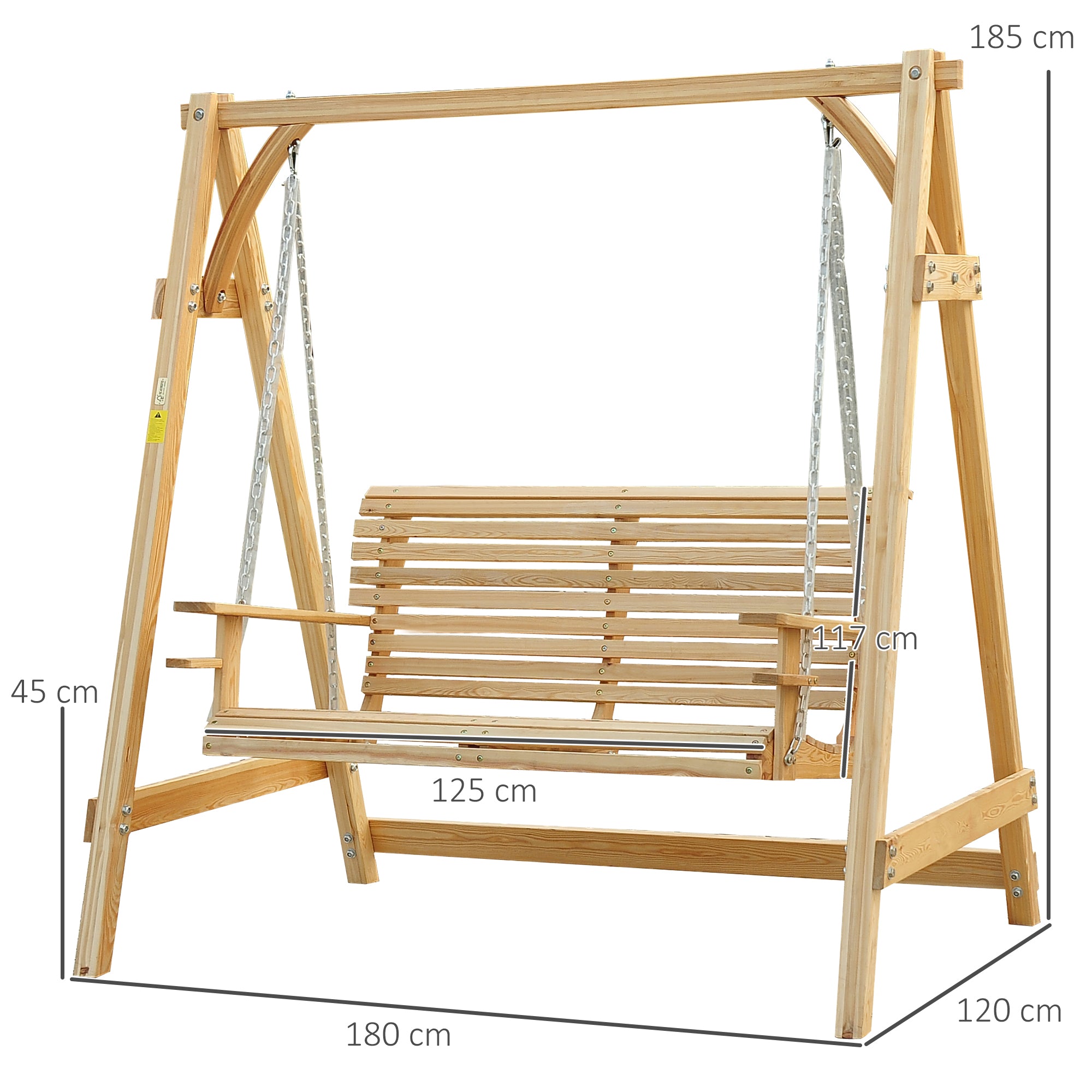 2-Seater Larch Wood Swing Chair Bench