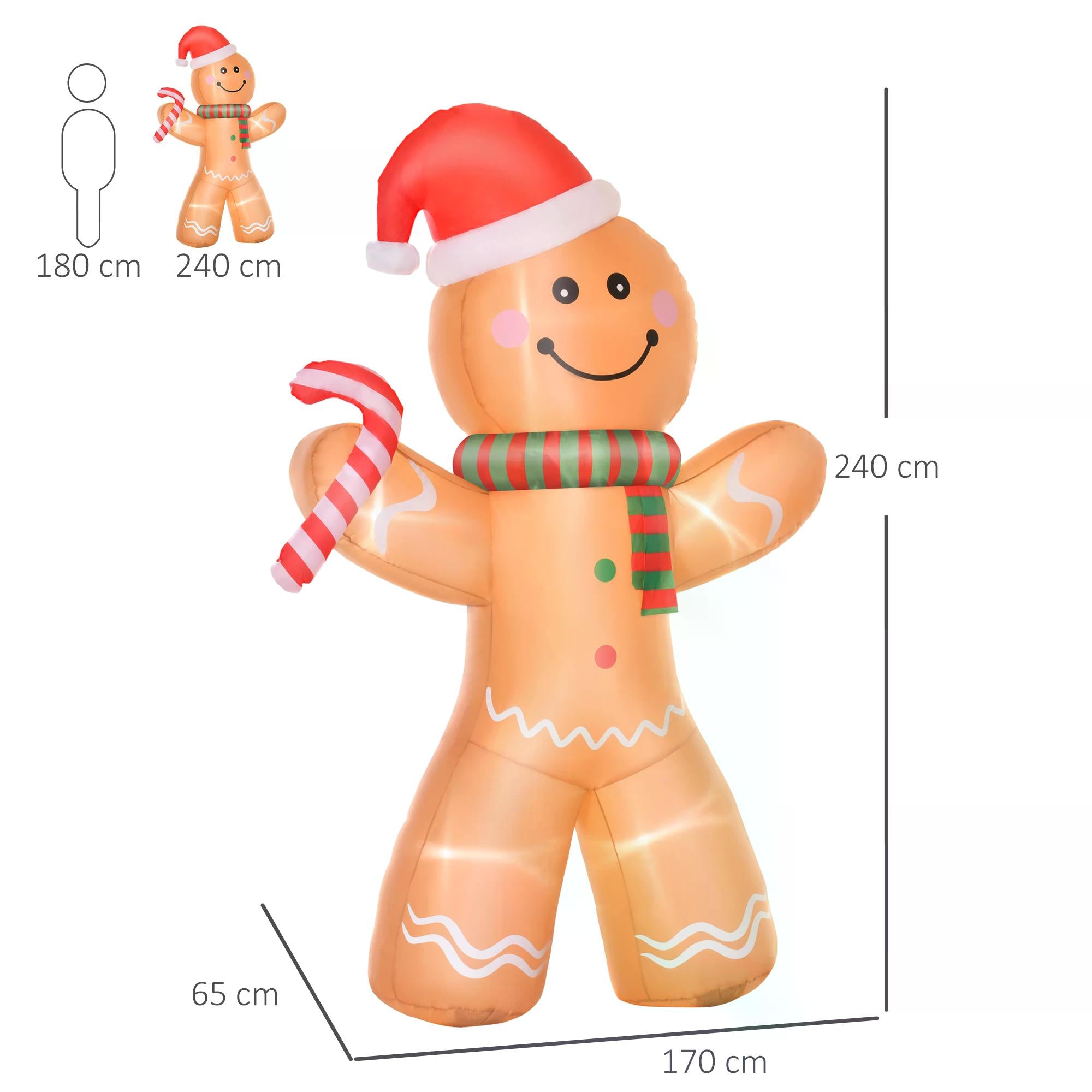 2.4m Christmas Inflatable Gingerbread Man, Lighted for Home Indoor Outdoor Garden Lawn Decoration Party Prop