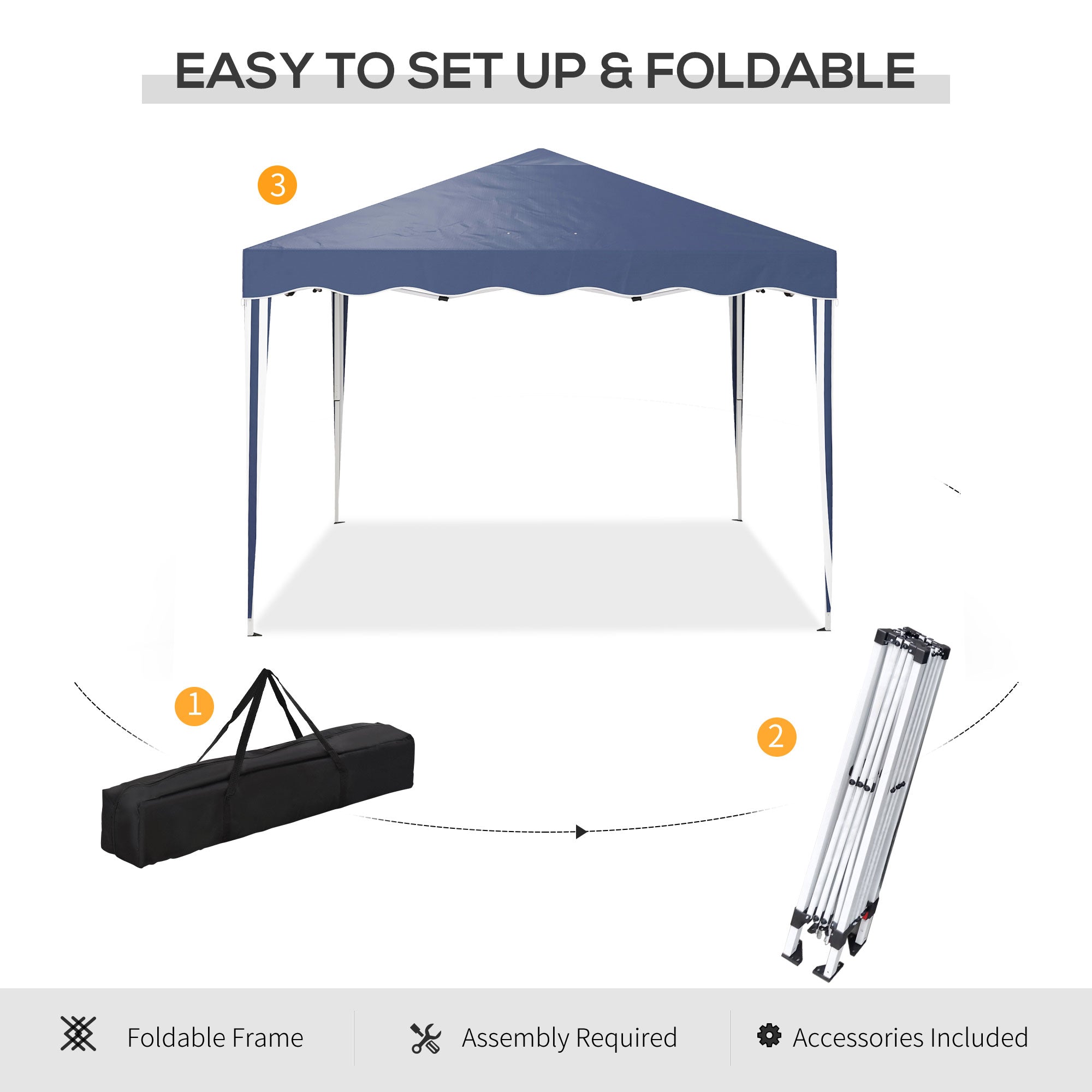 3 x 3m Pop Up Gazebo Set - Adjustable Steel Frame Outdoor Tent