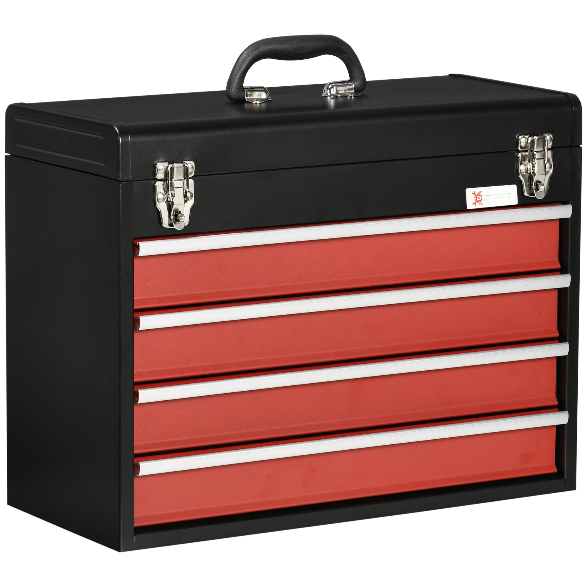 4 Drawer Tool Chest, Lockable Metal Tool Box with Ball Bearing Runners, Portable Toolbox, 510mm x 220mm x 395mm