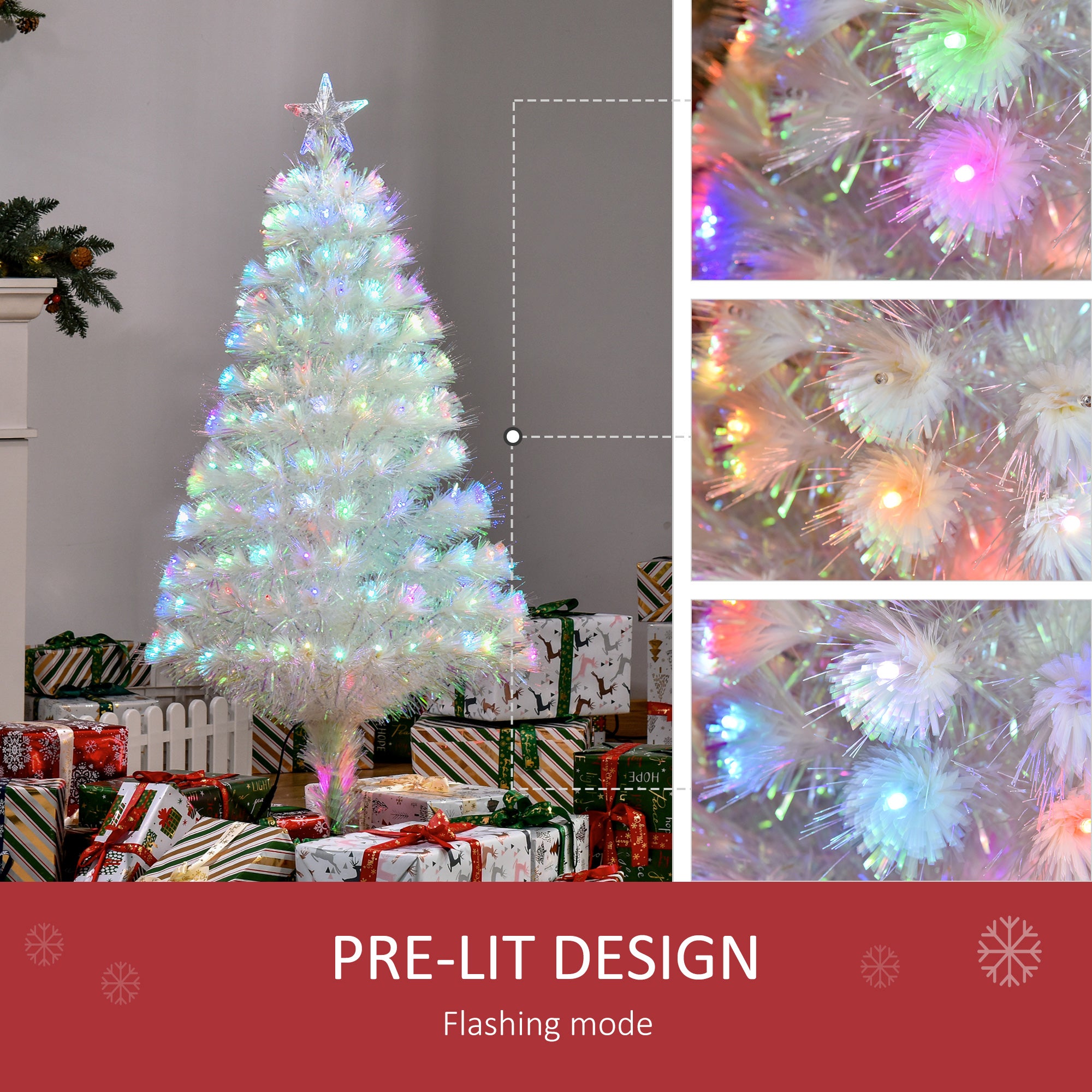 4 Feet Prelit Artificial Christmas Tree with Fiber Optic LED Light, Holiday Home Xmas Decoration, White