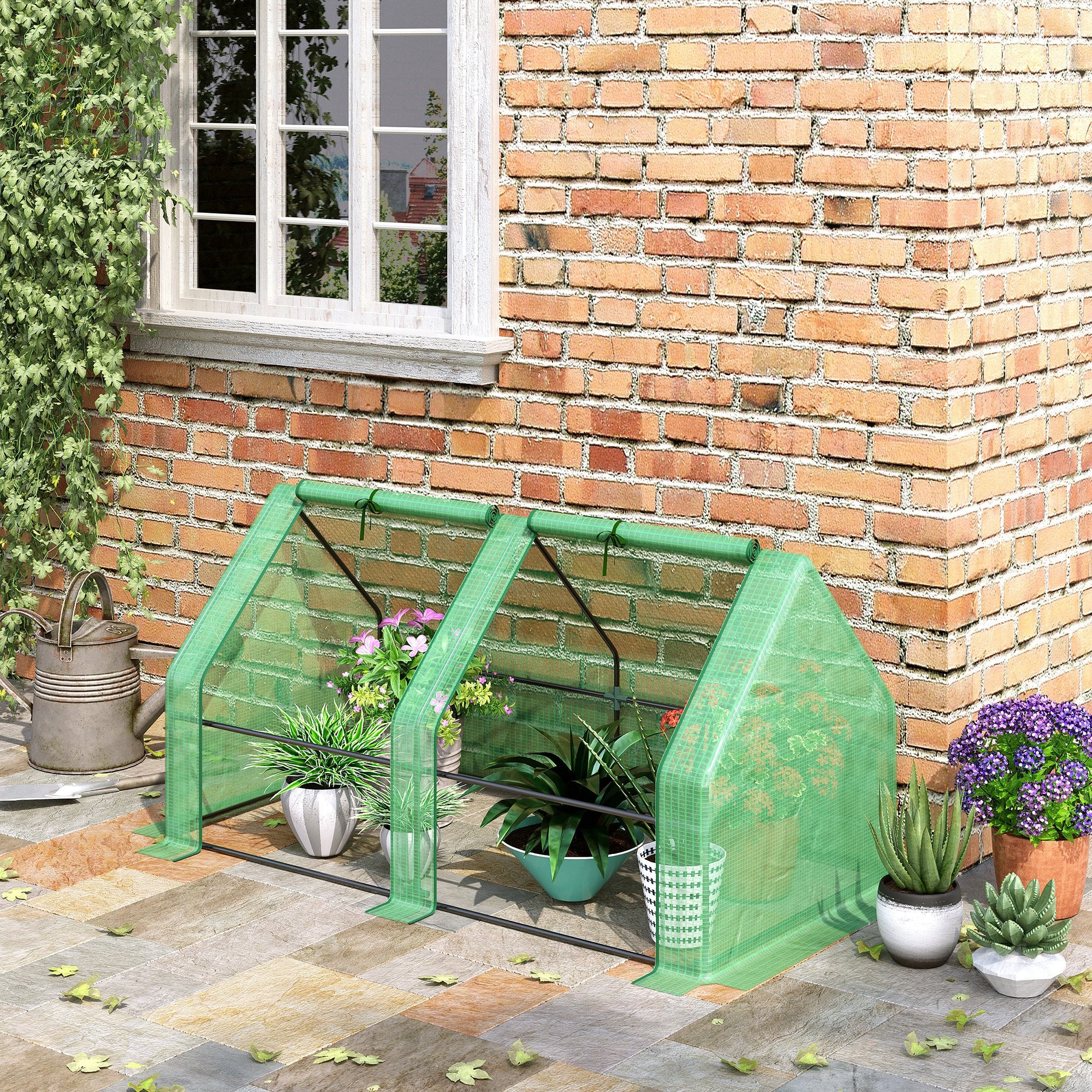 Mini Small Greenhouse with Steel Frame & PE Cover & Zippered Window Poly tunnel Steeple for Plants Vegetables, 180 x 90 x 90 cm