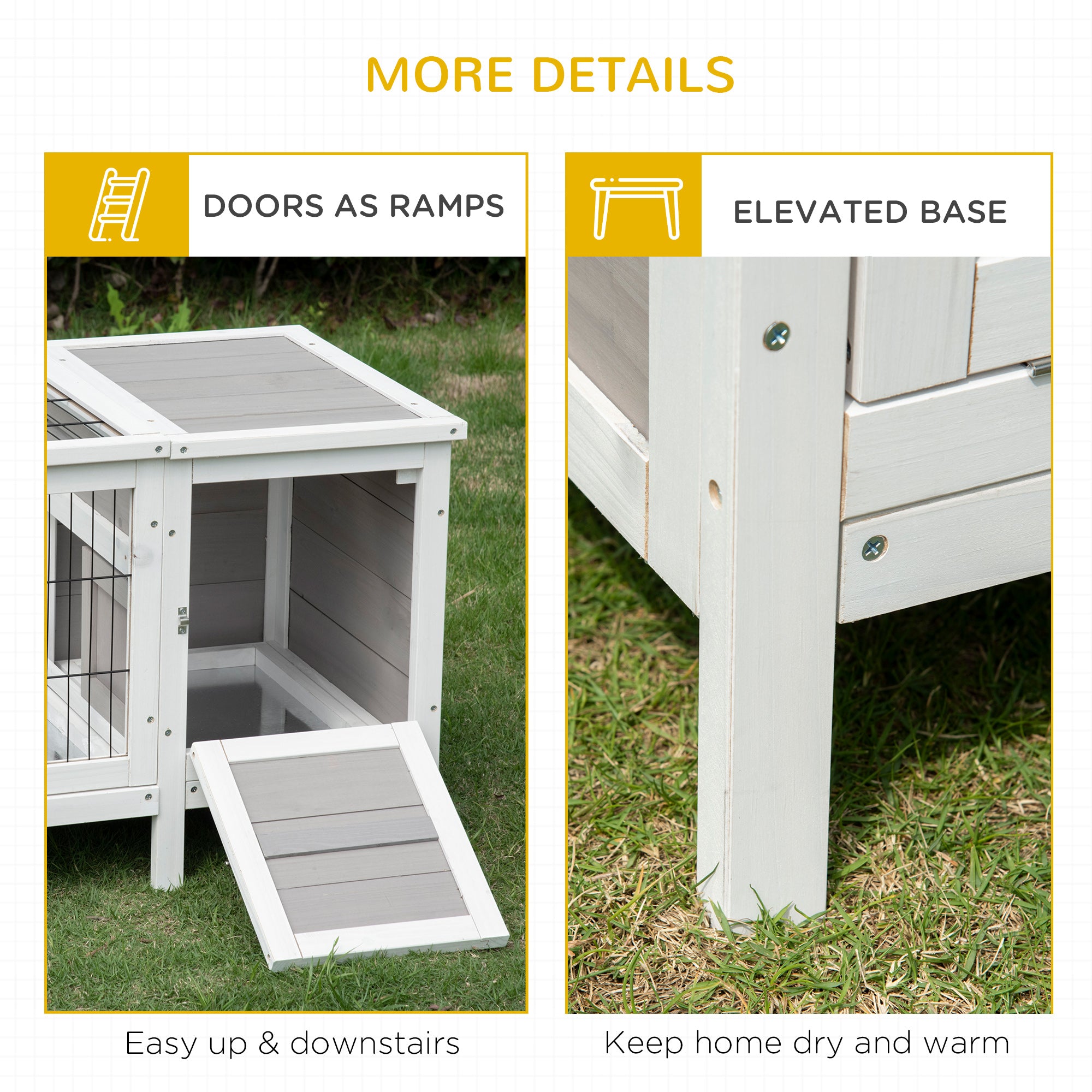 Wooden Rabbit Hutch, Guinea Pig Cage, Separable Bunny Run, Small Animal House for Indoor with Slide-out Tray, 161 x 50.5 x 53.3cm, Grey