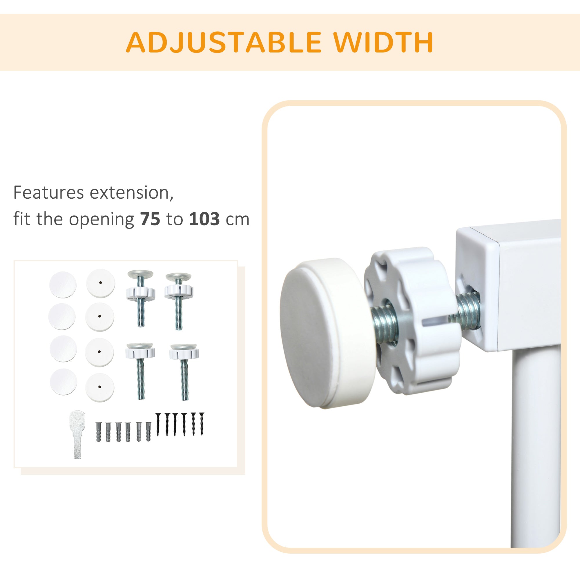 Pressure Fit Safety Gate for Doorways and Staircases, Dog Gate w/ Auto Closing Door, Pet Barrier for Hallways w/ Double Locking - White