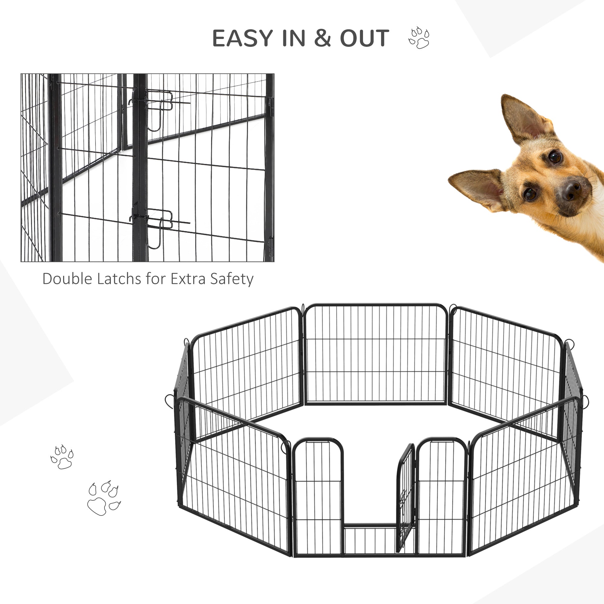 Heavy Duty Dog Pet Puppy Metal Playpen Play Pen Rabbit Pig Hutch Run Enclosure Foldable Black 80 x 60 cm (Small)