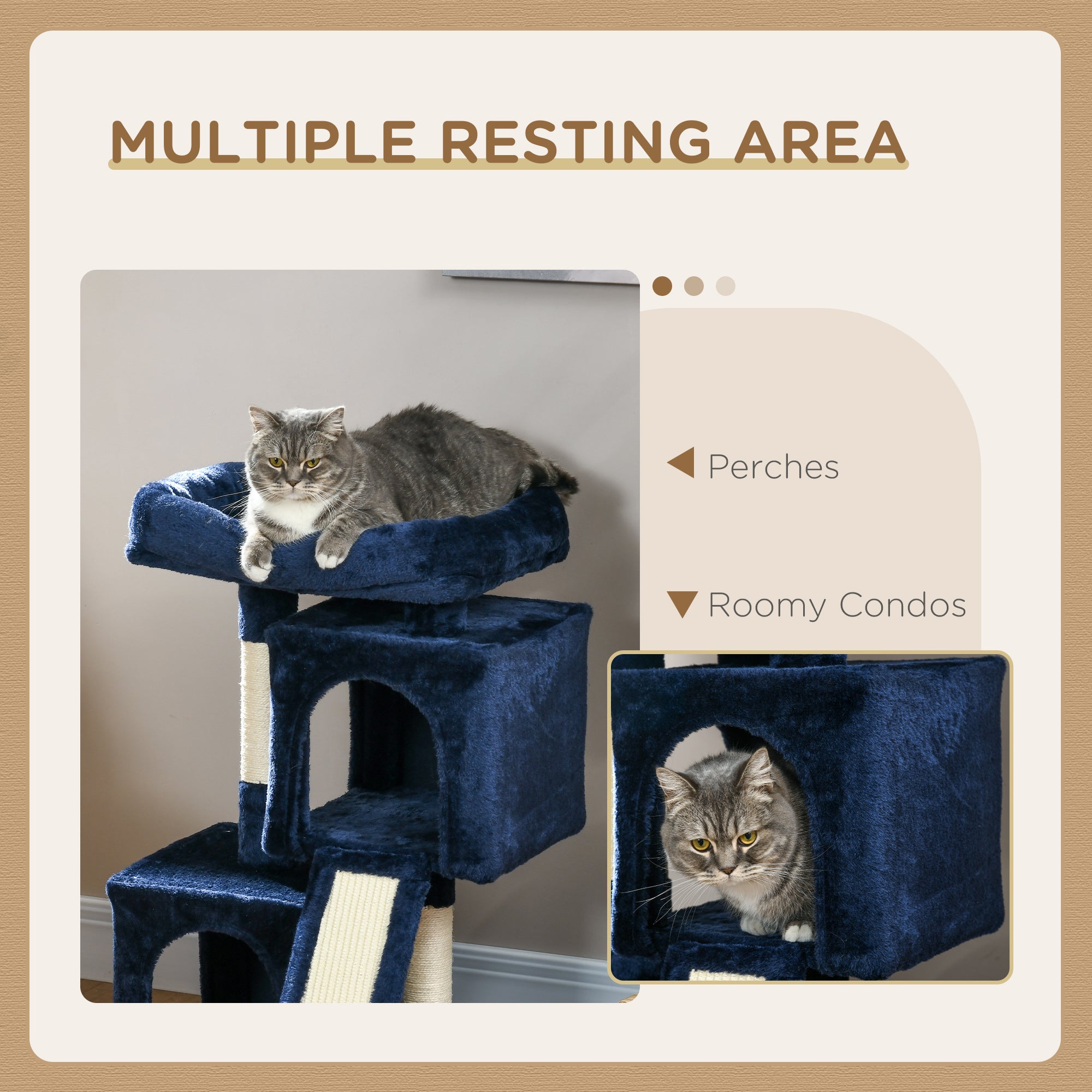 Sisal Cat Rest & Play Activity Tree w/ 2 House Navy Blue