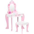 Kids Dressing Table and Stool Set with Mirror - Pink Cute Patterns