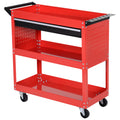 3-Tier Tool Trolley Cart with Drawer and Roller Cabinet for Garage Workshop - Red