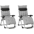 2 Piece Reclining Zero Gravity Chairs with Cushions - Light Grey