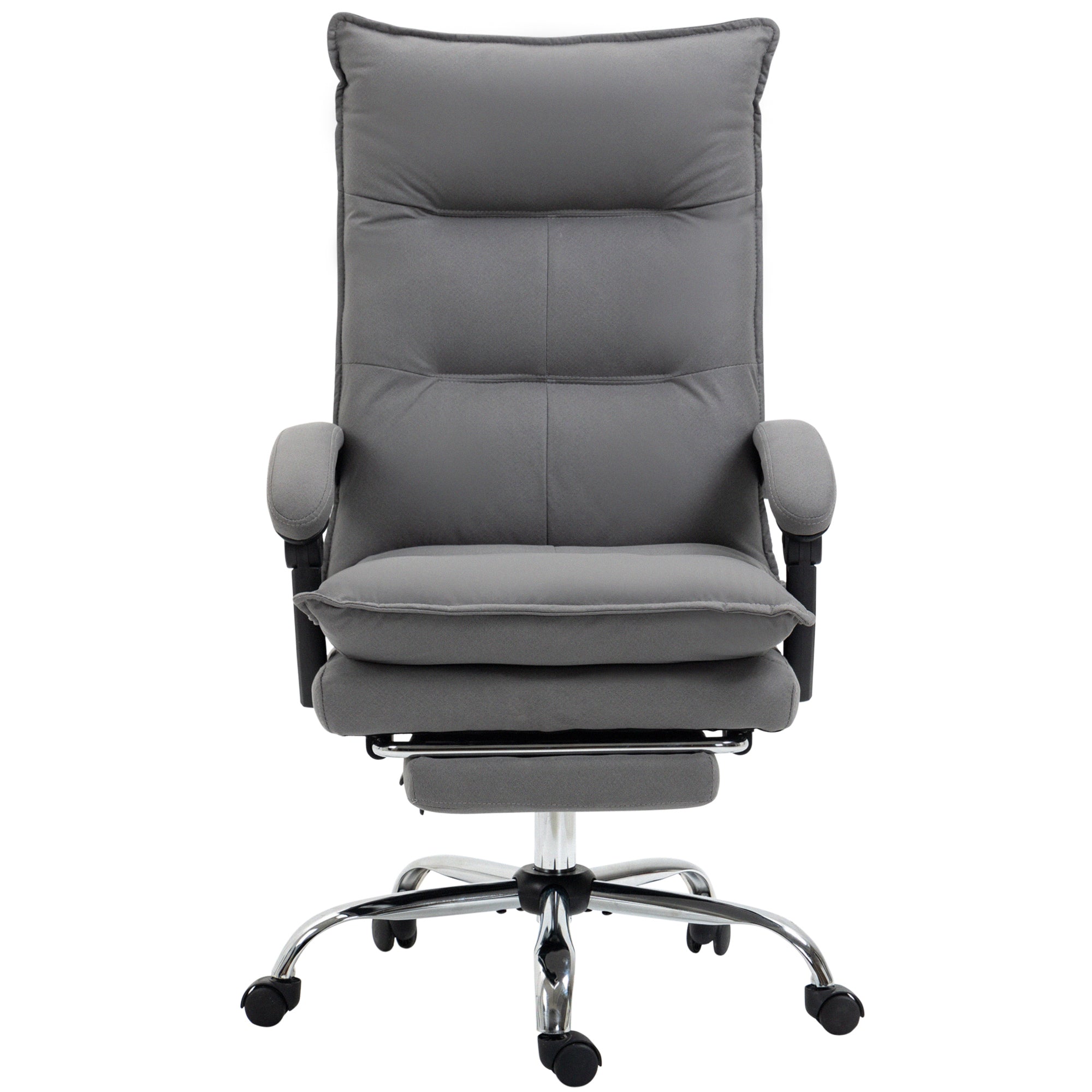 Vibration Massage Office Chair with Heat, Microfibre Computer Chair with Footrest, Armrest, Double Padding, Reclining Back, Grey