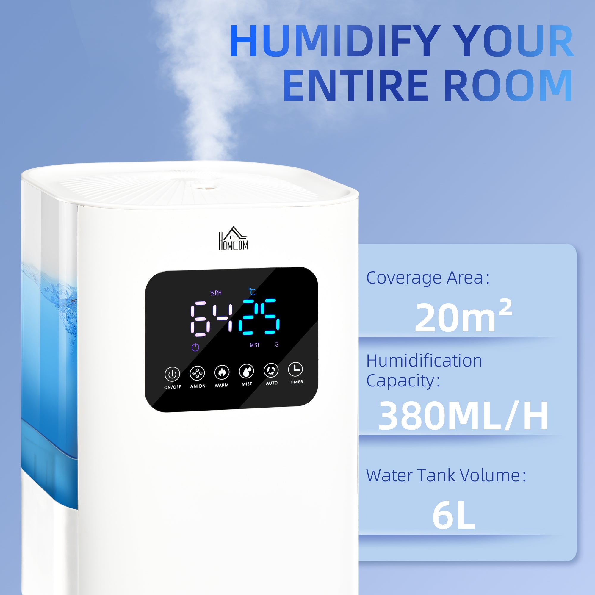 6L Warm Cool Mist Humidifiers for Bedroom, Air Humidifiers with Remote, LED Display, Quiet Operation with Auto Mode, Up to 13H for 20 ㎡, White