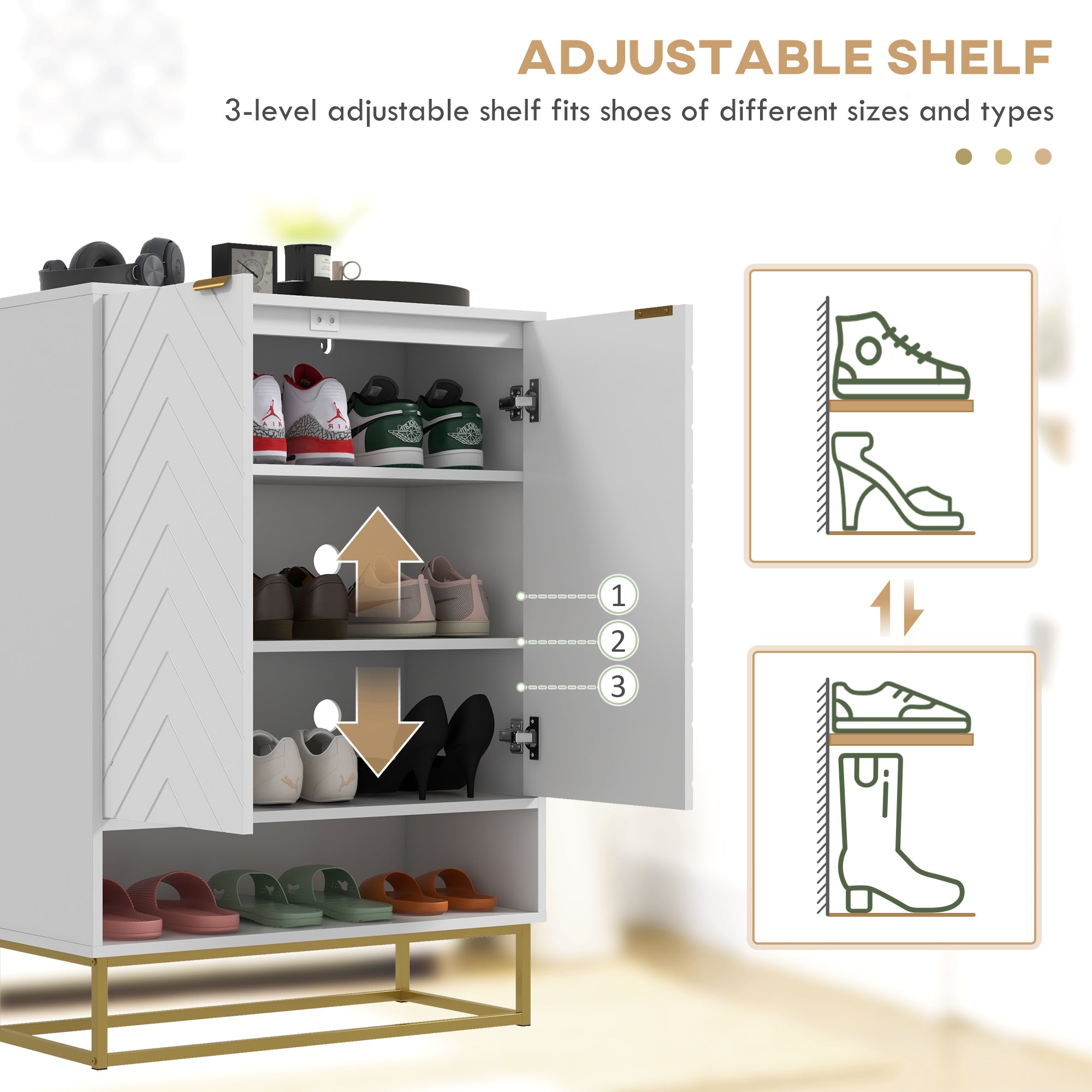 Shoe Storage Cabinet, Modern Shoe Cupboard with Open Shelf, Adjustable Shelf, 6 Vents, Shoe Rack for 12 Pairs of Shoes