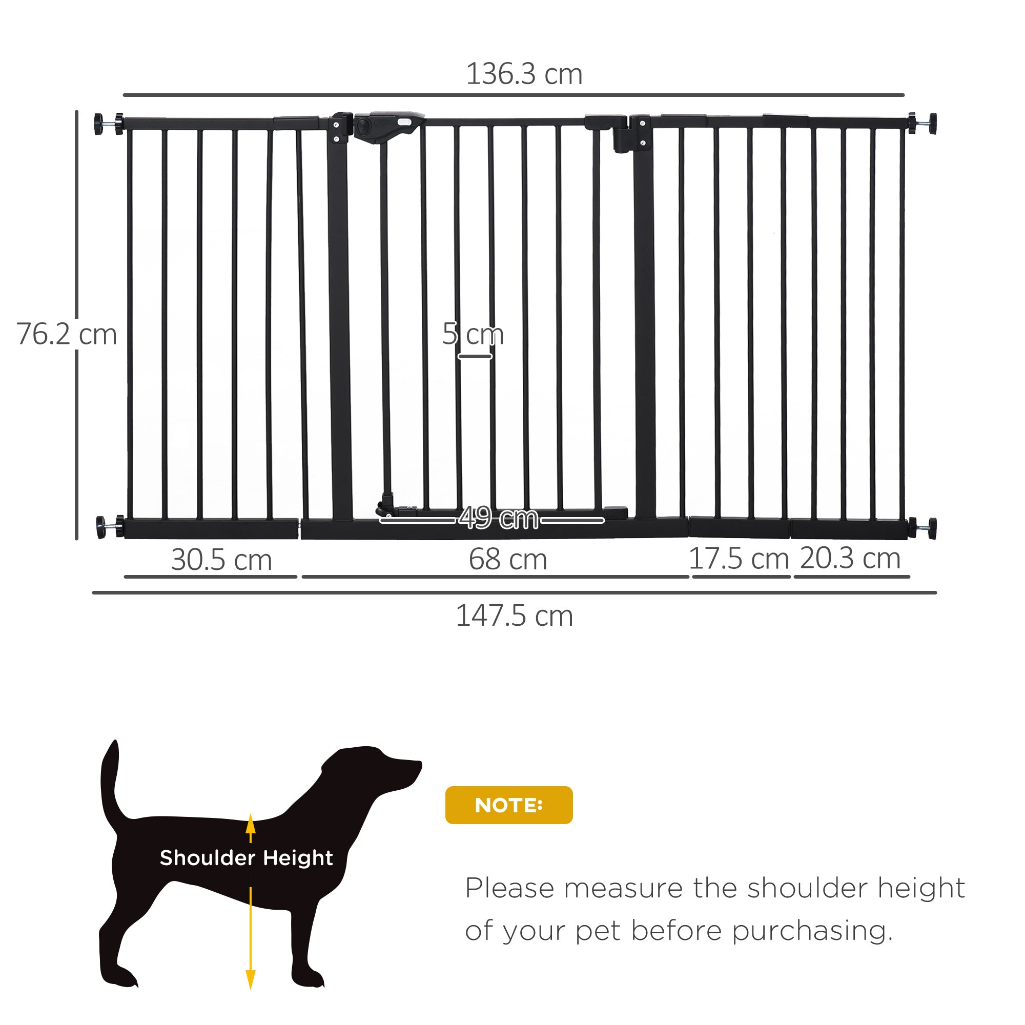 Retractable Pet Safety Gate Dog Barrier Home Doorway Corridors Room Divider Stair with 3 Extensions and Adjustable Screws Black 76.2 x 152.3 cm