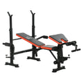 Adjustable Weight Bench with Leg Developer & Barbell Rack for Strength Training - Black, Red