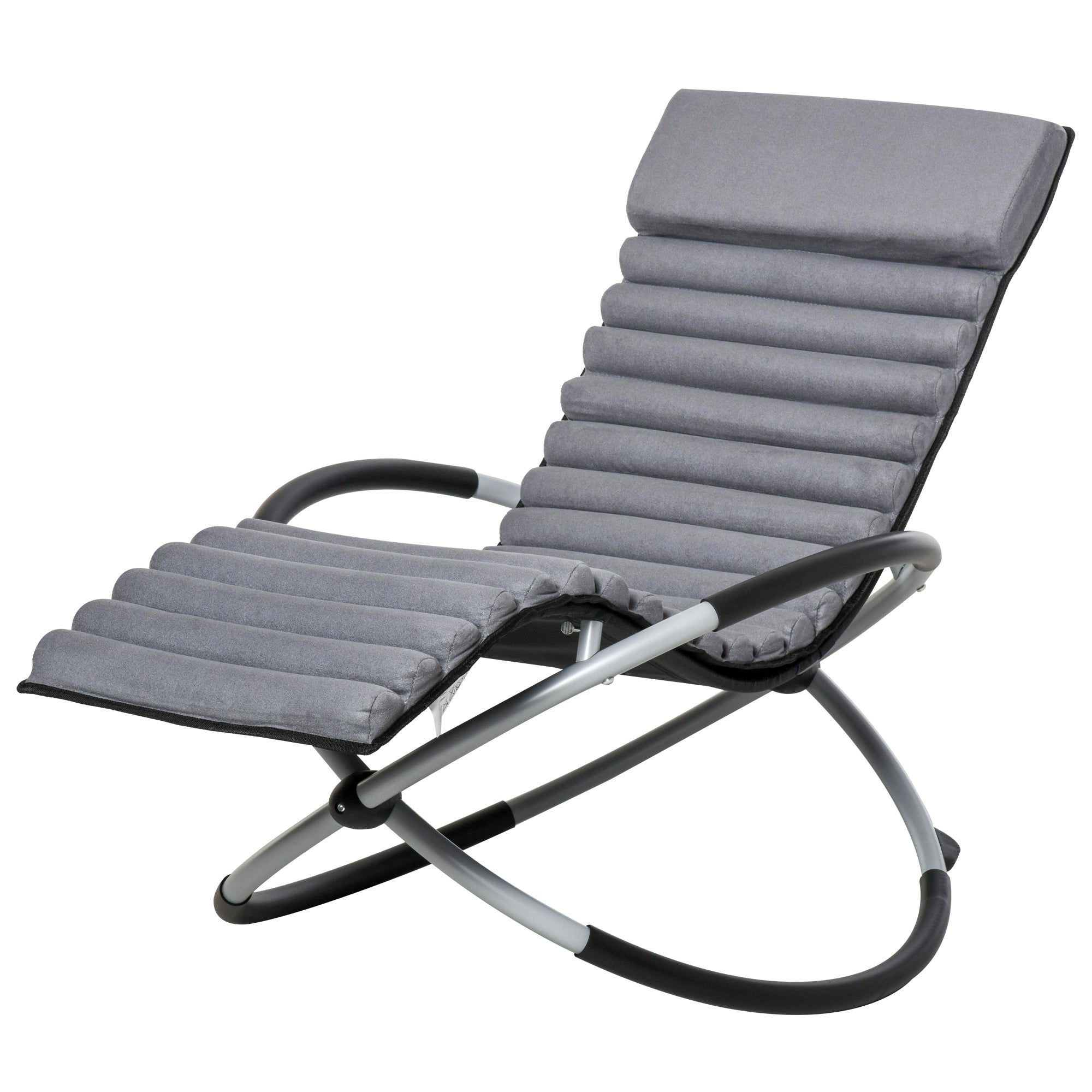 Orbital Rocking Chair Folding Lounger Anti-drop with Mat Removable Design 2 in 1 145x74x86cm Black Grey