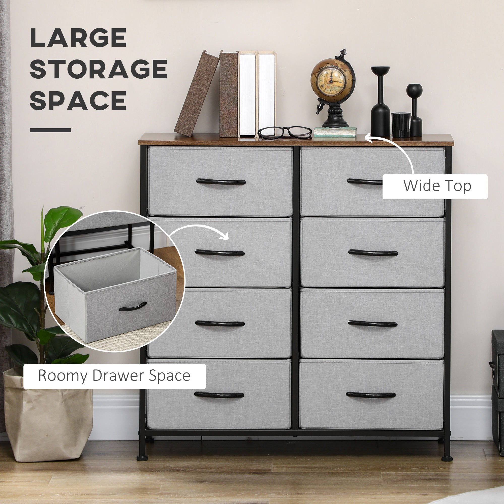 HOMCOM 8-Drawer Dresser, 3-Tier Fabric Chest of Drawers, Storage Tower Organizer Unit with Steel Frame Wooden Top for Bedroom, Hallway, Light Grey Closet With HOMCOM 8-Drawer Dresser, 3-Tier Fabric Chest of Drawers, Storage Tower Organizer Unit with Steel Frame Wooden Top for Bedroom, Hallway, Light Grey Closet With
