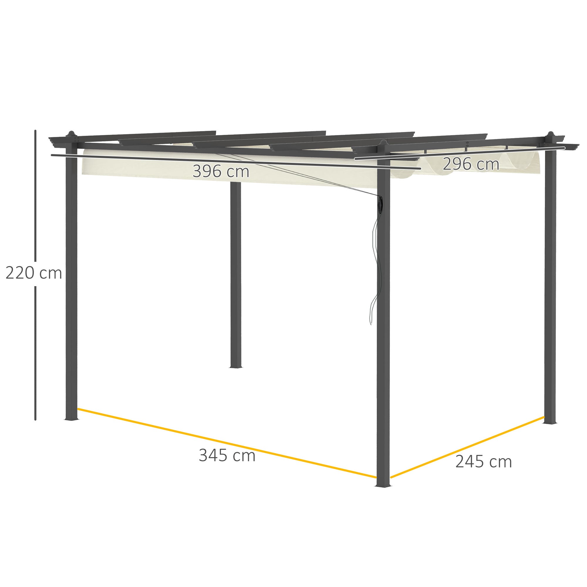 4 x 3(m) Aluminum Pergola Gazebo Garden Shelter with Retractable Roof Canopy for Outdoor, Patio, Cream White