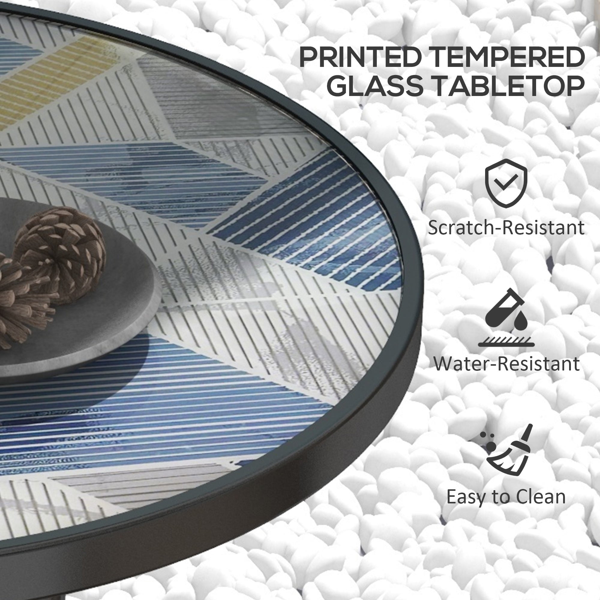 1 Piece Tempered Glass Top Garden Table Steel Frame Multicolour