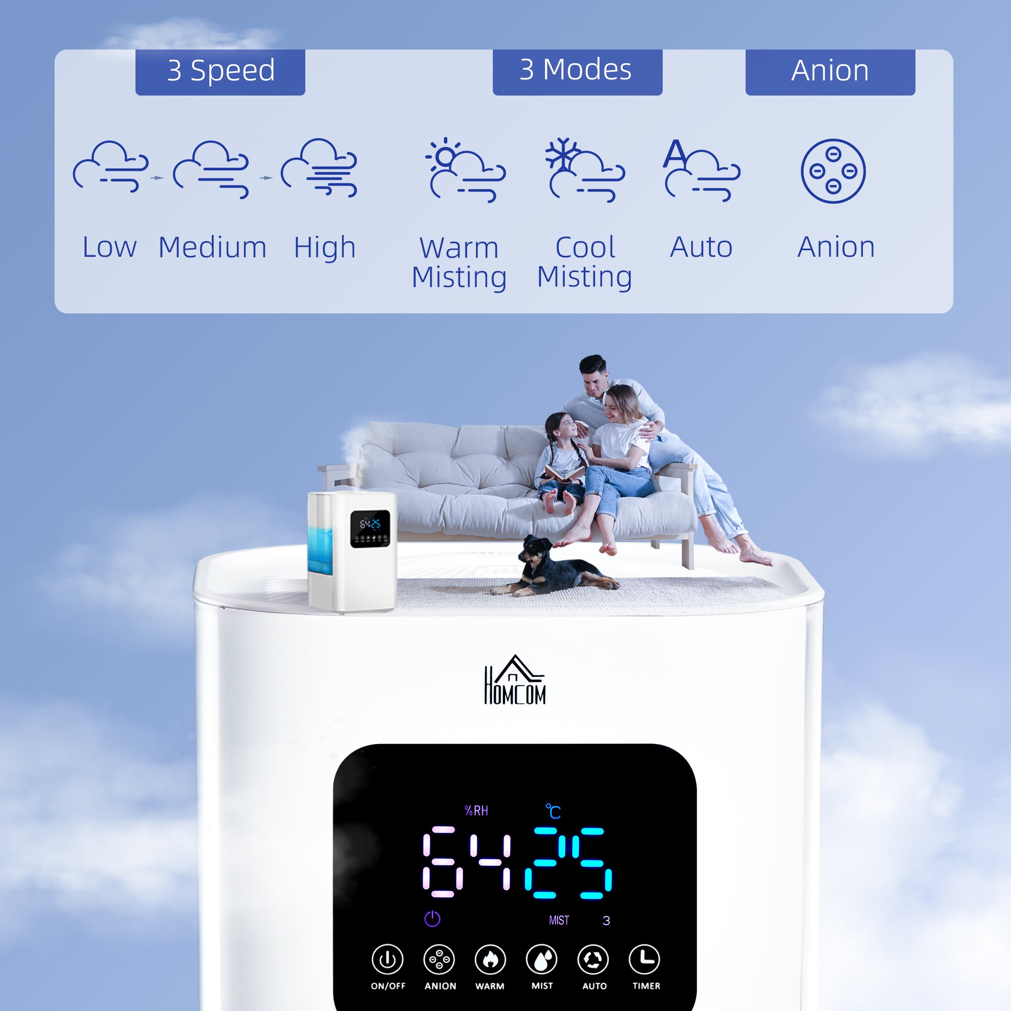 6L Warm Cool Mist Humidifiers for Bedroom, Air Humidifiers with Remote, LED Display, Quiet Operation with Auto Mode, Up to 13H for 20 ㎡, White