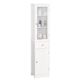 Bathroom Storage Cabinet with 3-Tier Shelf, Drawer & Door, Tall Slim Free Standing Floor Organizer - White