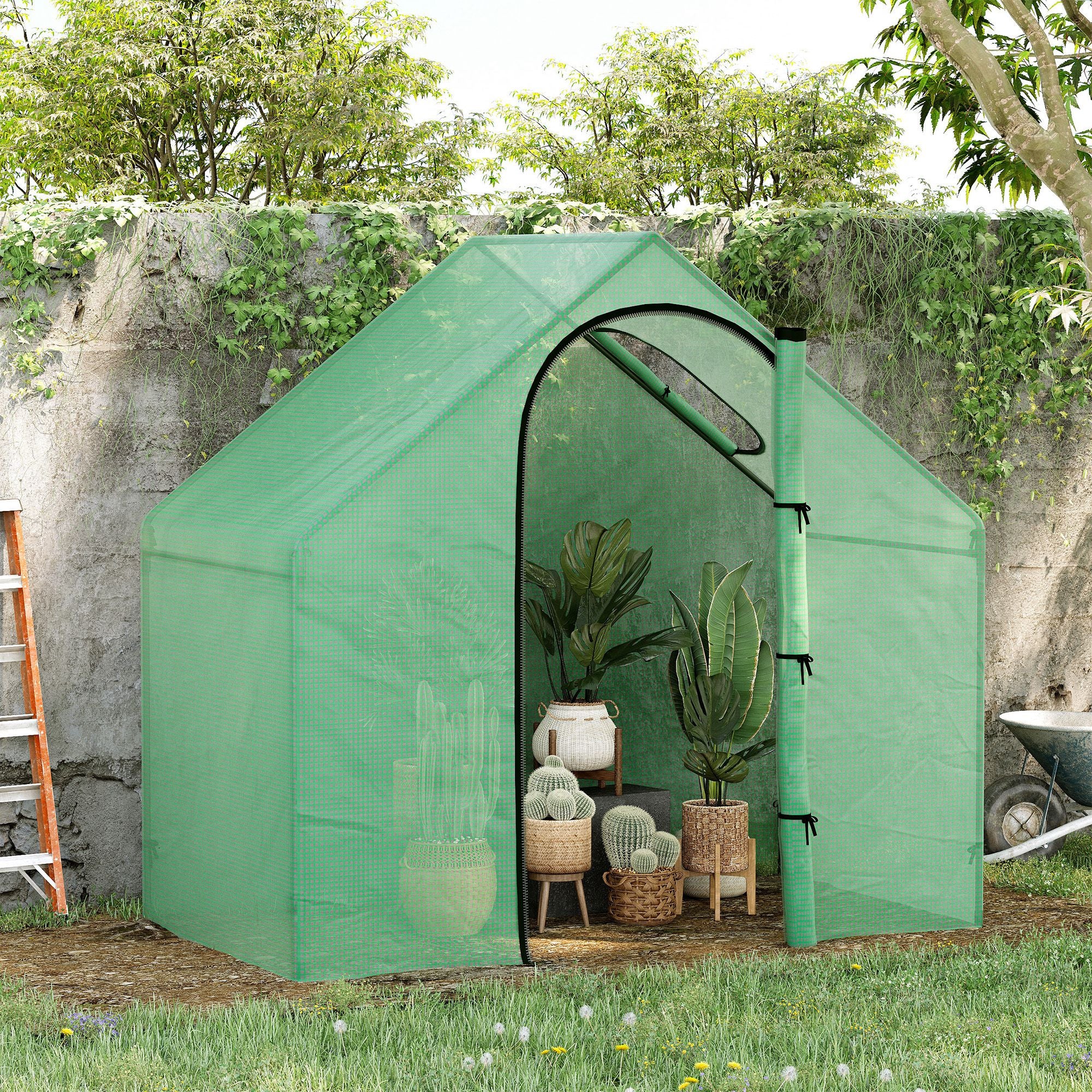 Walk in Greenhouse Garden Grow House with Roll Up Door and Window, 180 x 100 x 168 cm, Green