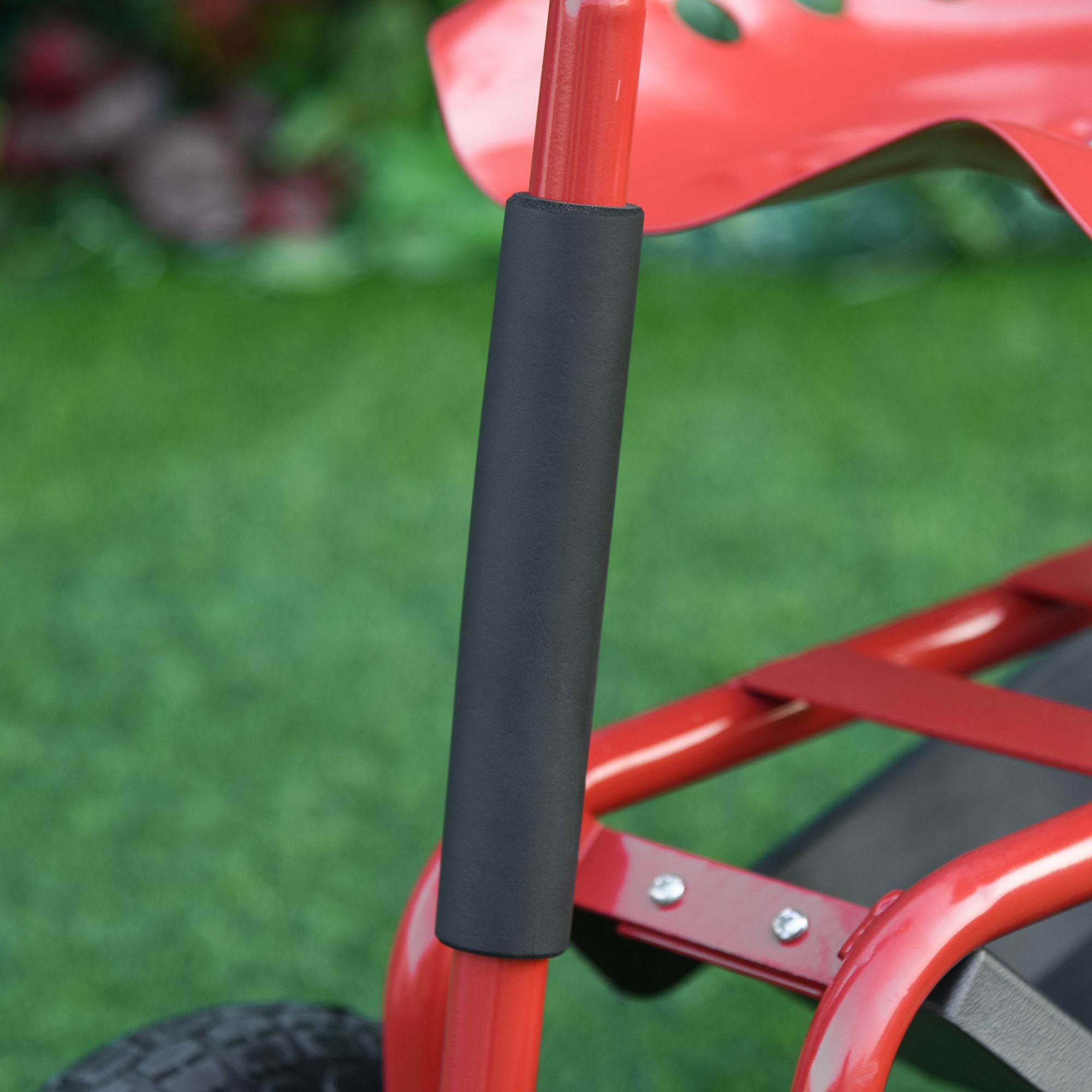 Adjustable Rolling Garden Cart Outdoor Garden Planting Station Trolley Swivel Gardener Work Seat Heavy Duty w/ Tool Tray & Basket Red 150kg