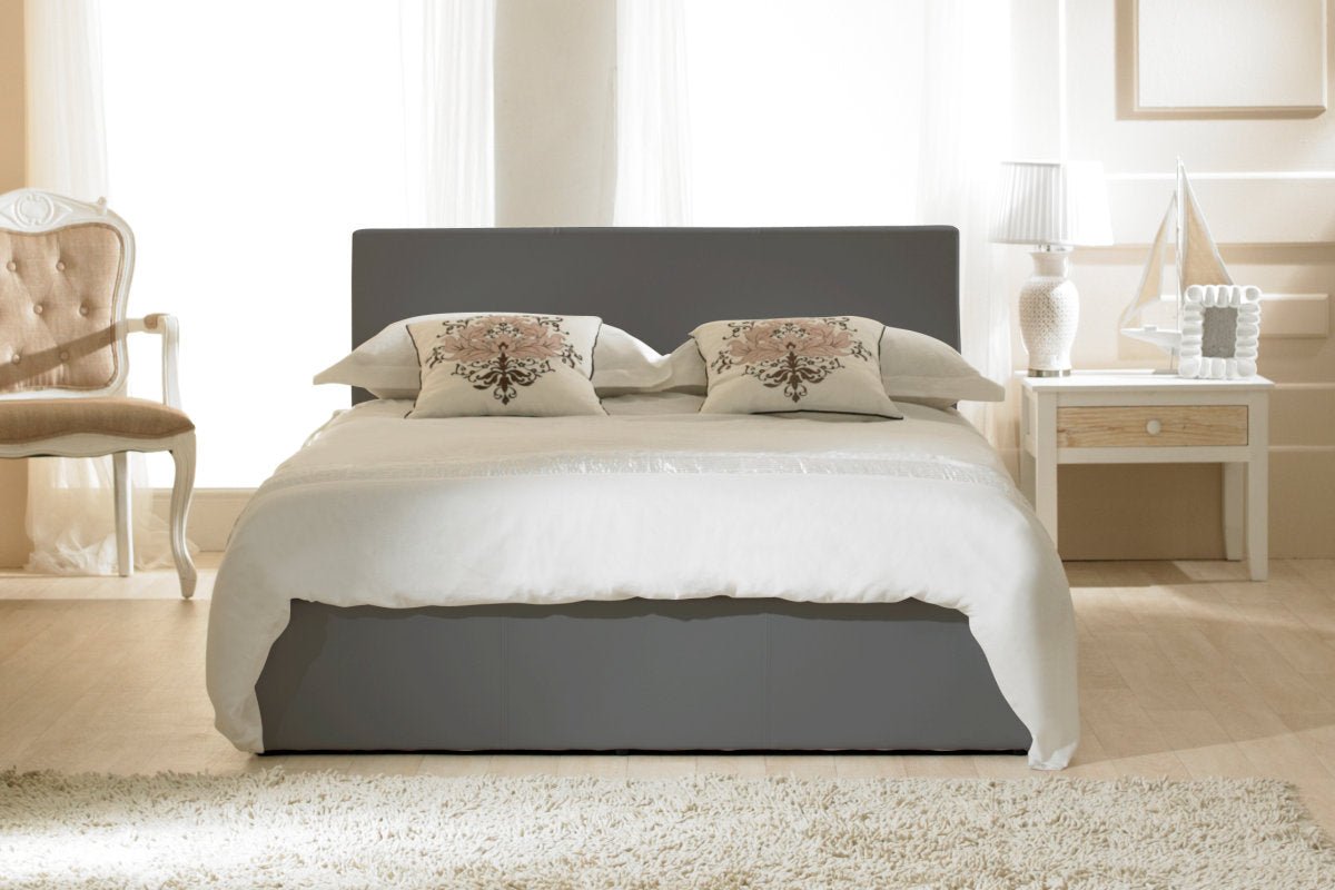 Madrid Faux Leather Ottoman Bed Grey - Small - Bedzy UK modern and affordable home furniture England