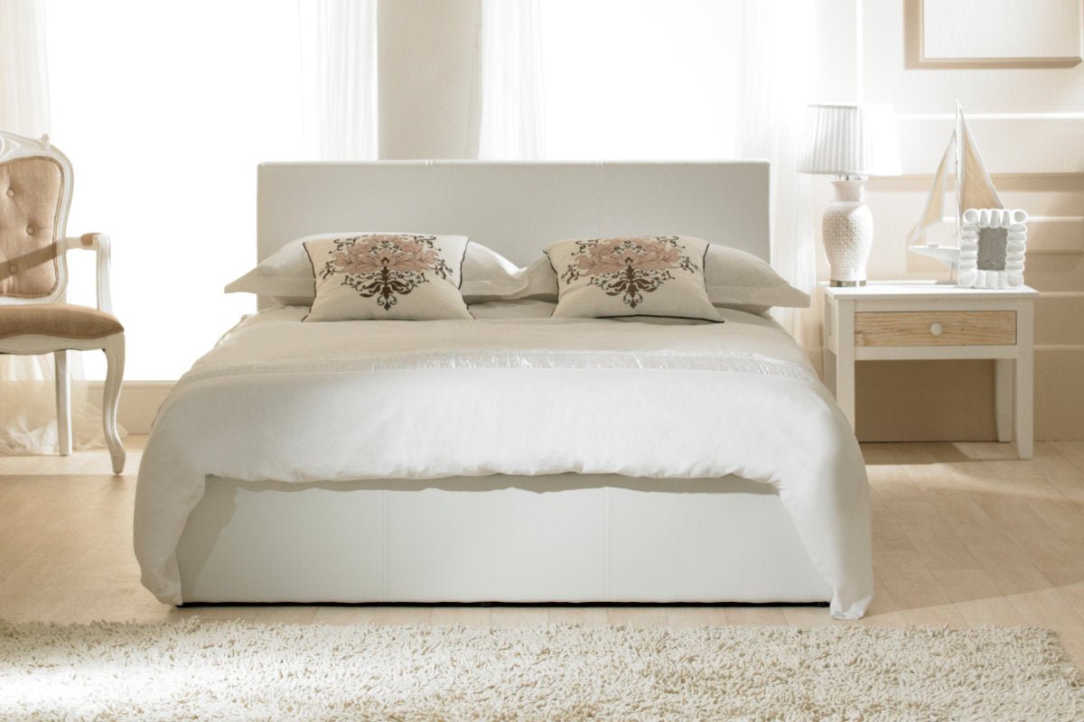 Madrid Faux Leather Ottoman Bed White - King - Bedzy UK modern and affordable home furniture England