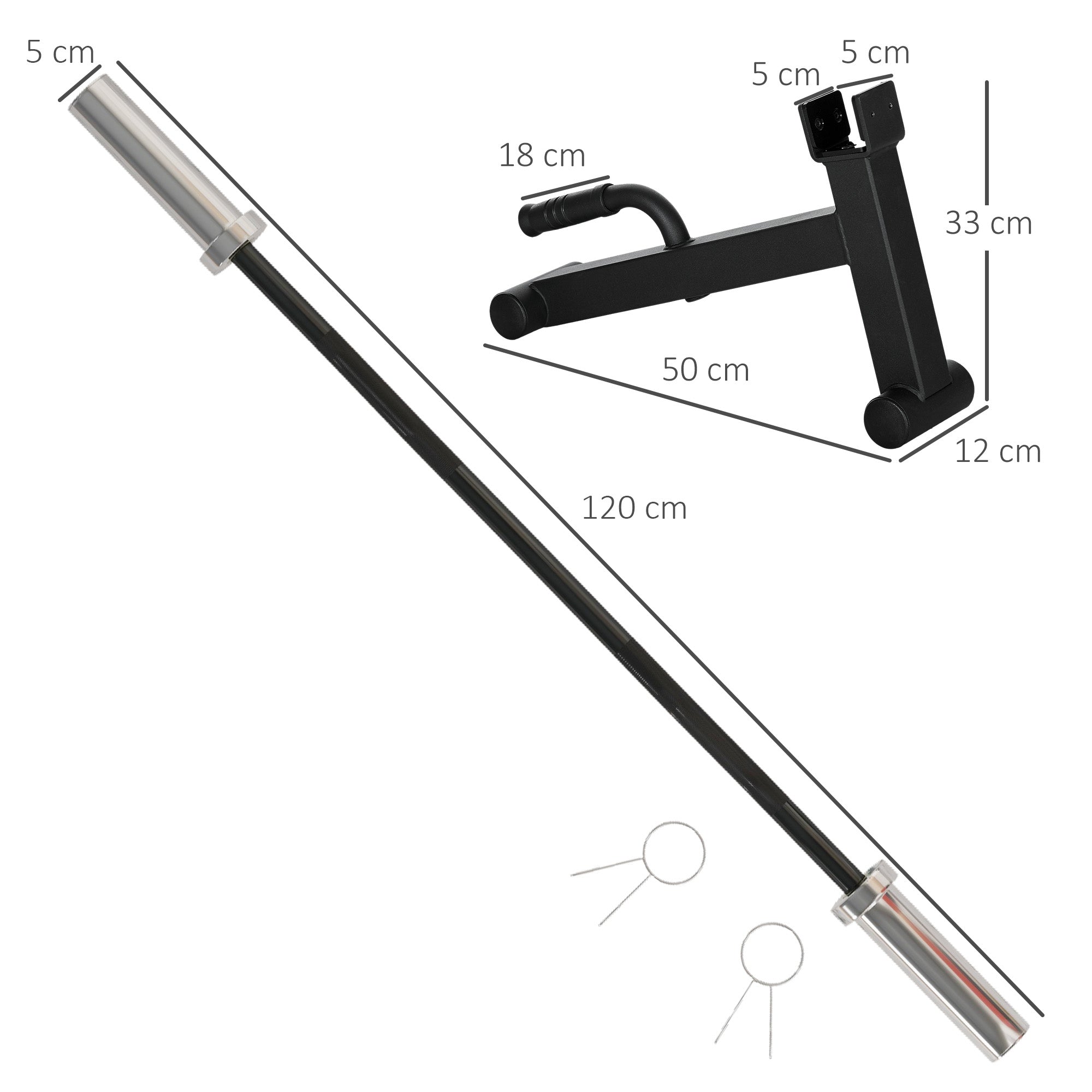 Olympic 120cm EZ Curl Bar & 200kg Barbell Jack Set for 5cm Plates - Black